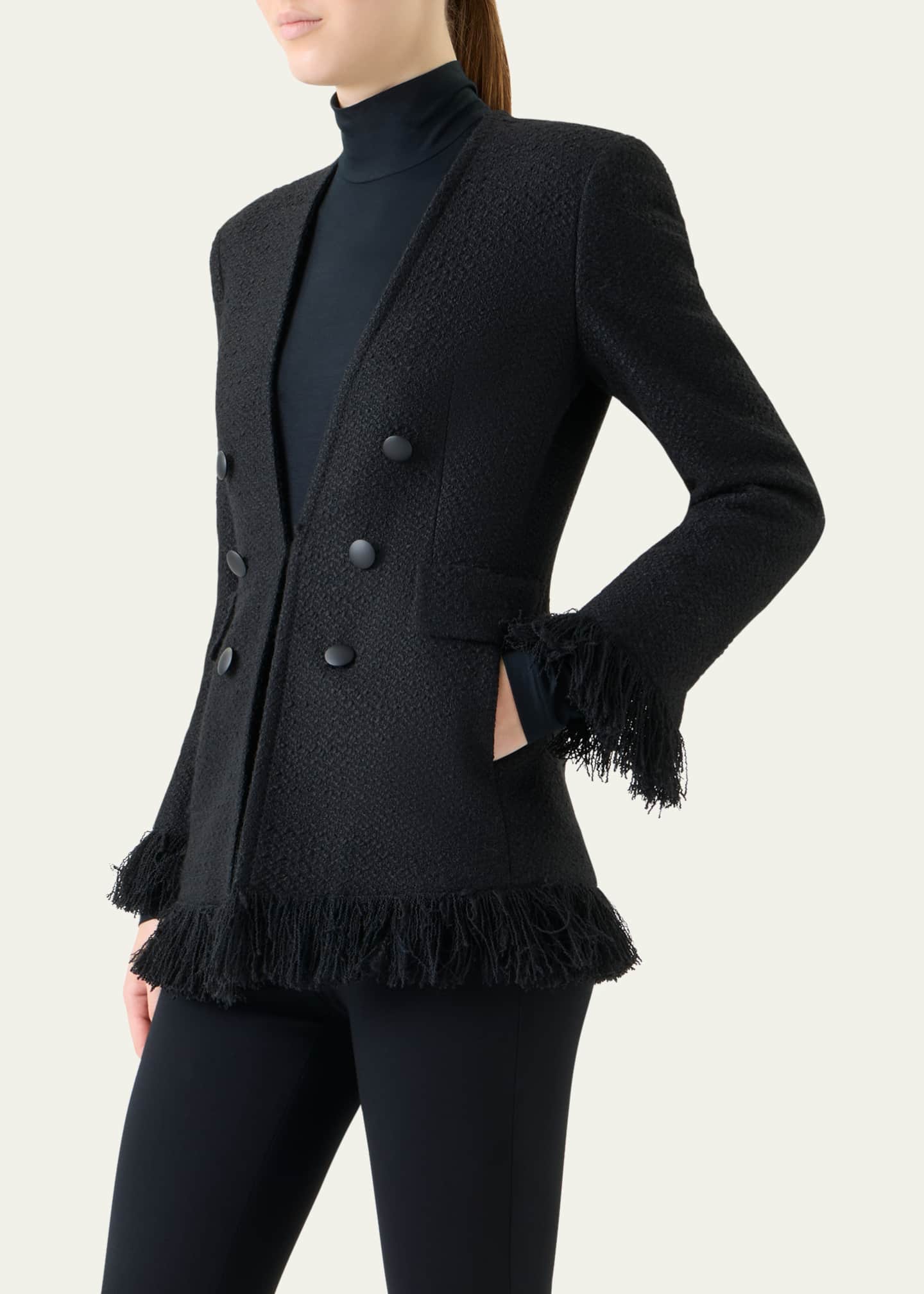 Akris punto Double-Breasted Illusion Boucle Tweed Fringed Jacket Image 4 of 5