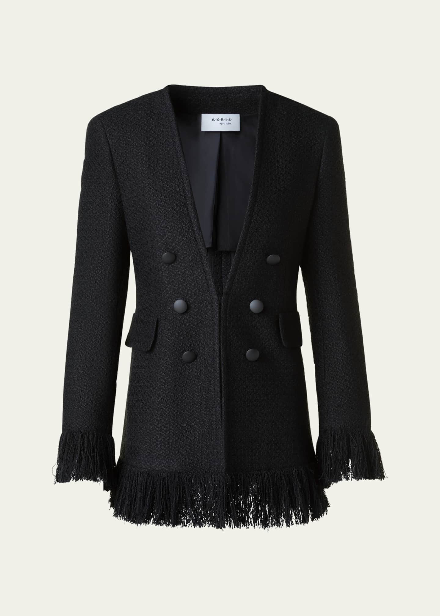 Akris punto Double-Breasted Illusion Boucle Tweed Fringed Jacket Image 1 of 5