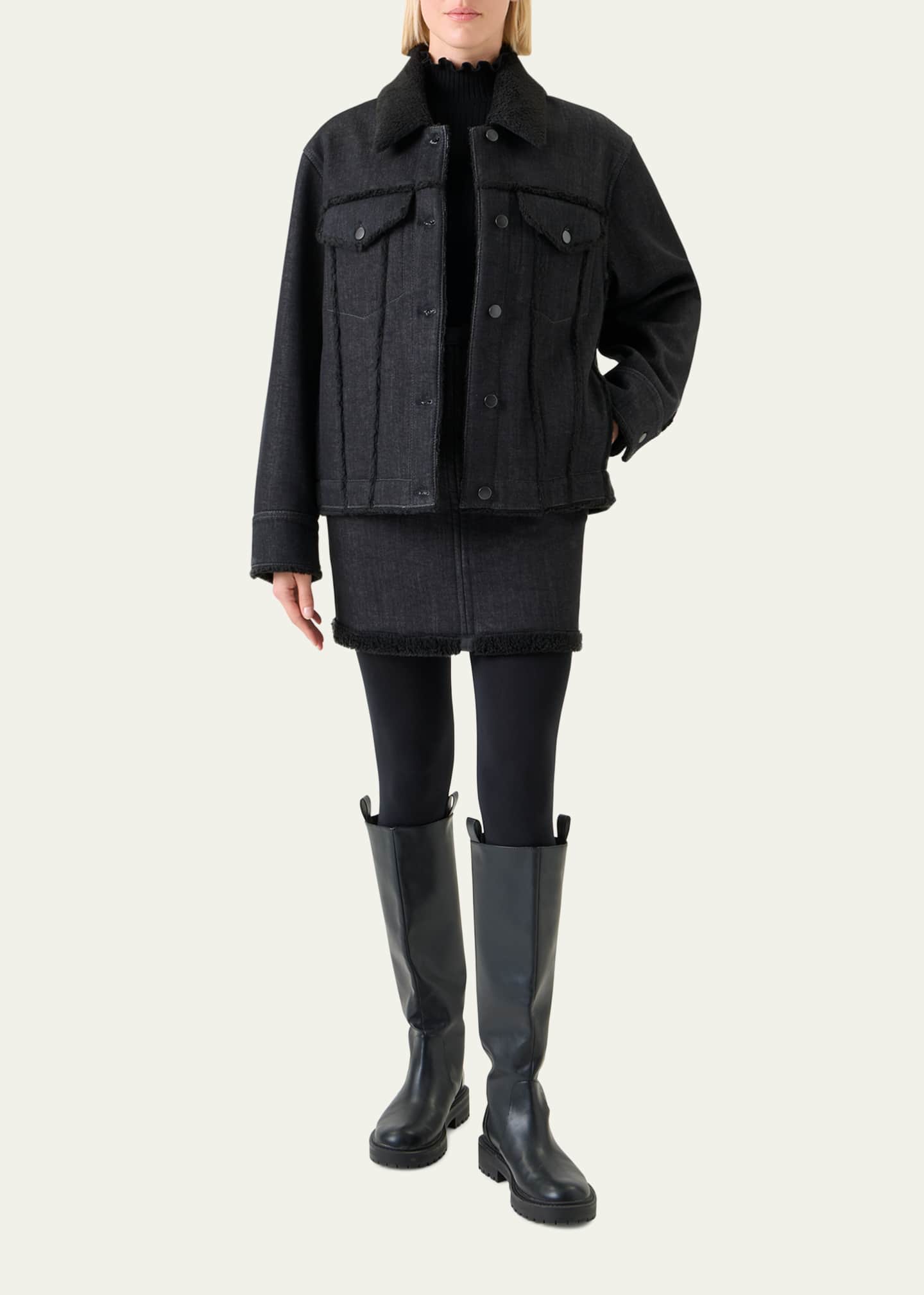 Akris punto Faux-Fur Trim Denim Jacket Image 2 of 5