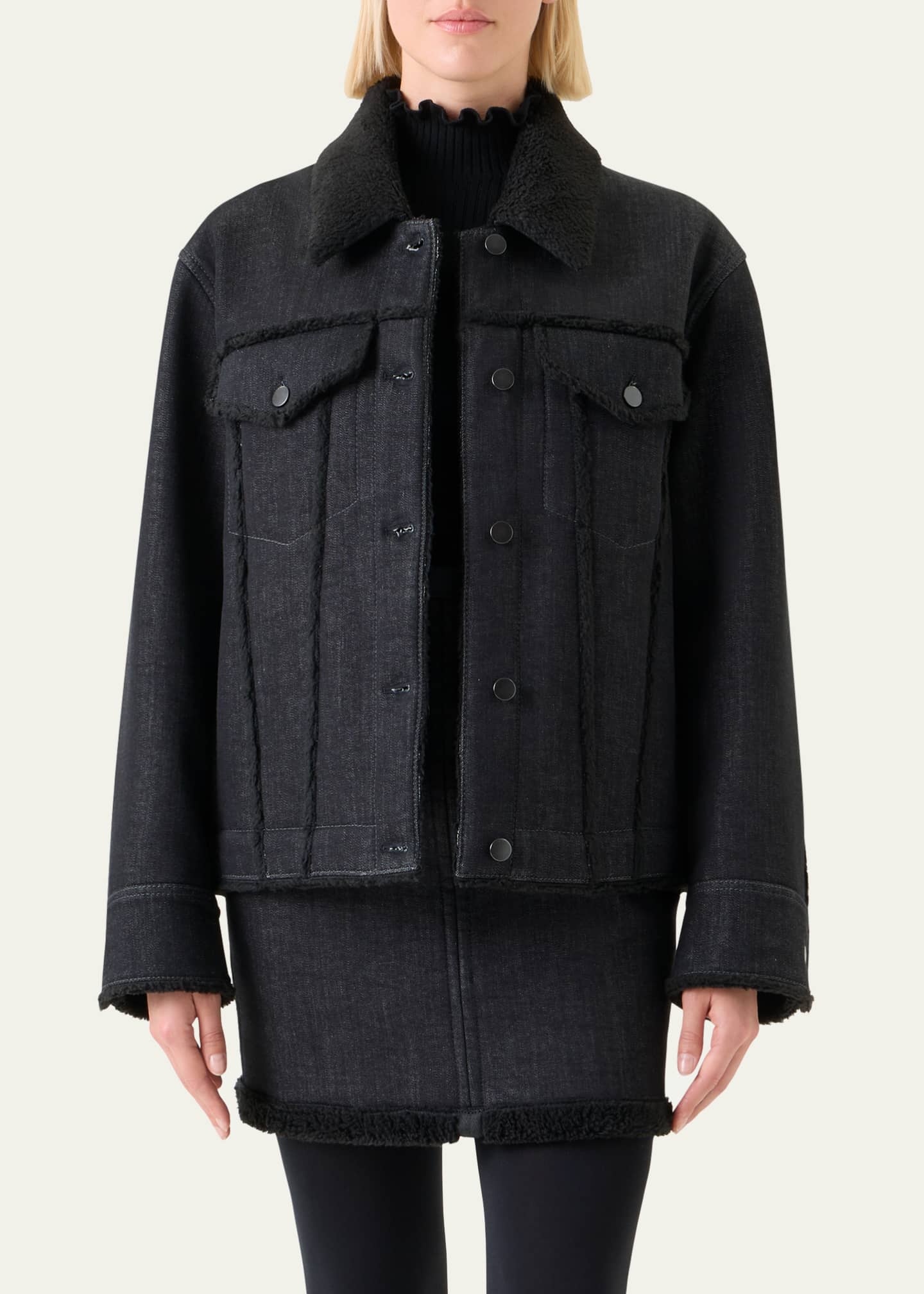 Akris punto Faux-Fur Trim Denim Jacket Image 4 of 5