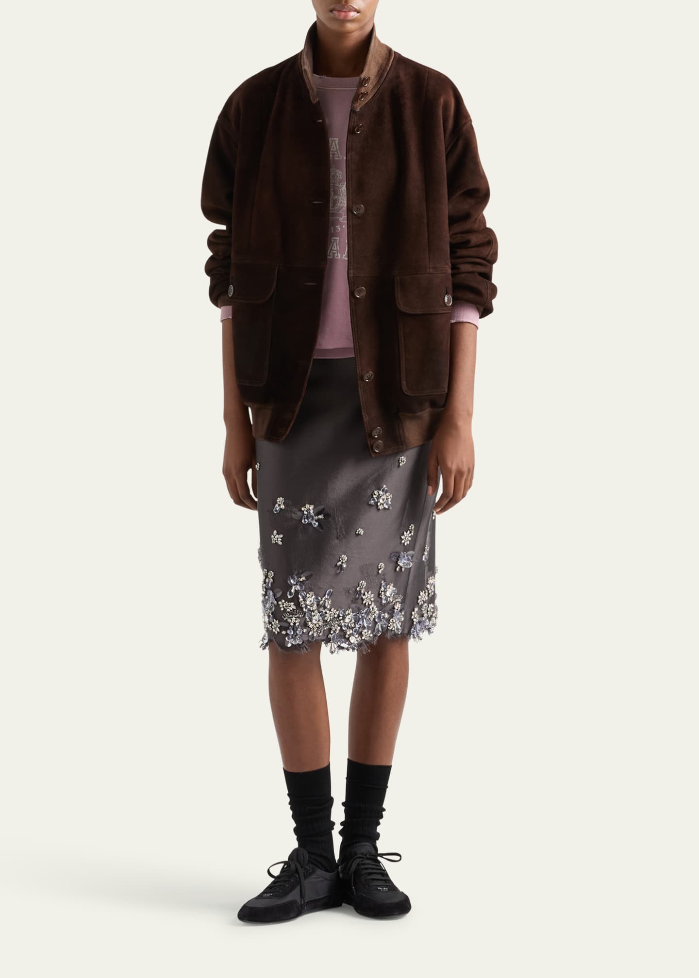 Prada Suede Hot-Stamp Logo Jacket Image 2 of 3