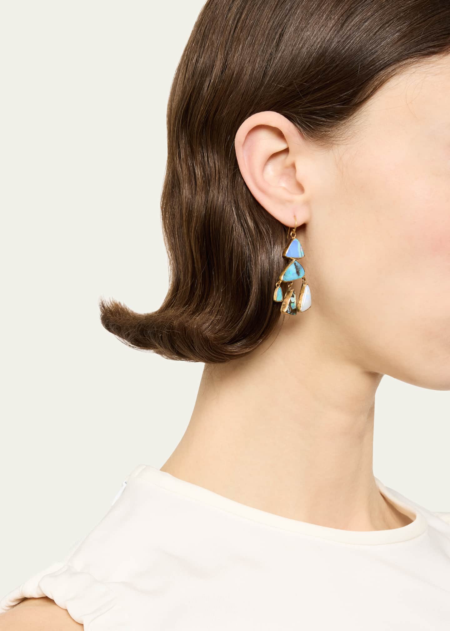 JUDY GEIB Triangular Opal Chandelier Earrings in 22K Yellow Gold and Silver Image 2 of 4