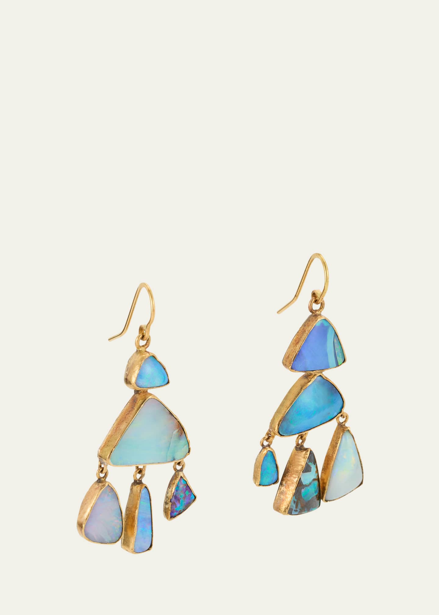 JUDY GEIB Triangular Opal Chandelier Earrings in 22K Yellow Gold and Silver Image 3 of 4