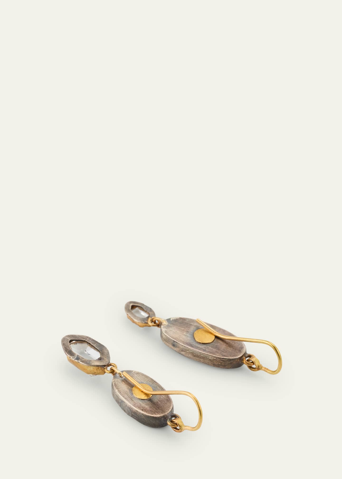 JUDY GEIB Flashy Oval Opal Earrings with Herkimer Diamond Drops Set in Silver and 18K Gold Image 4 of 4