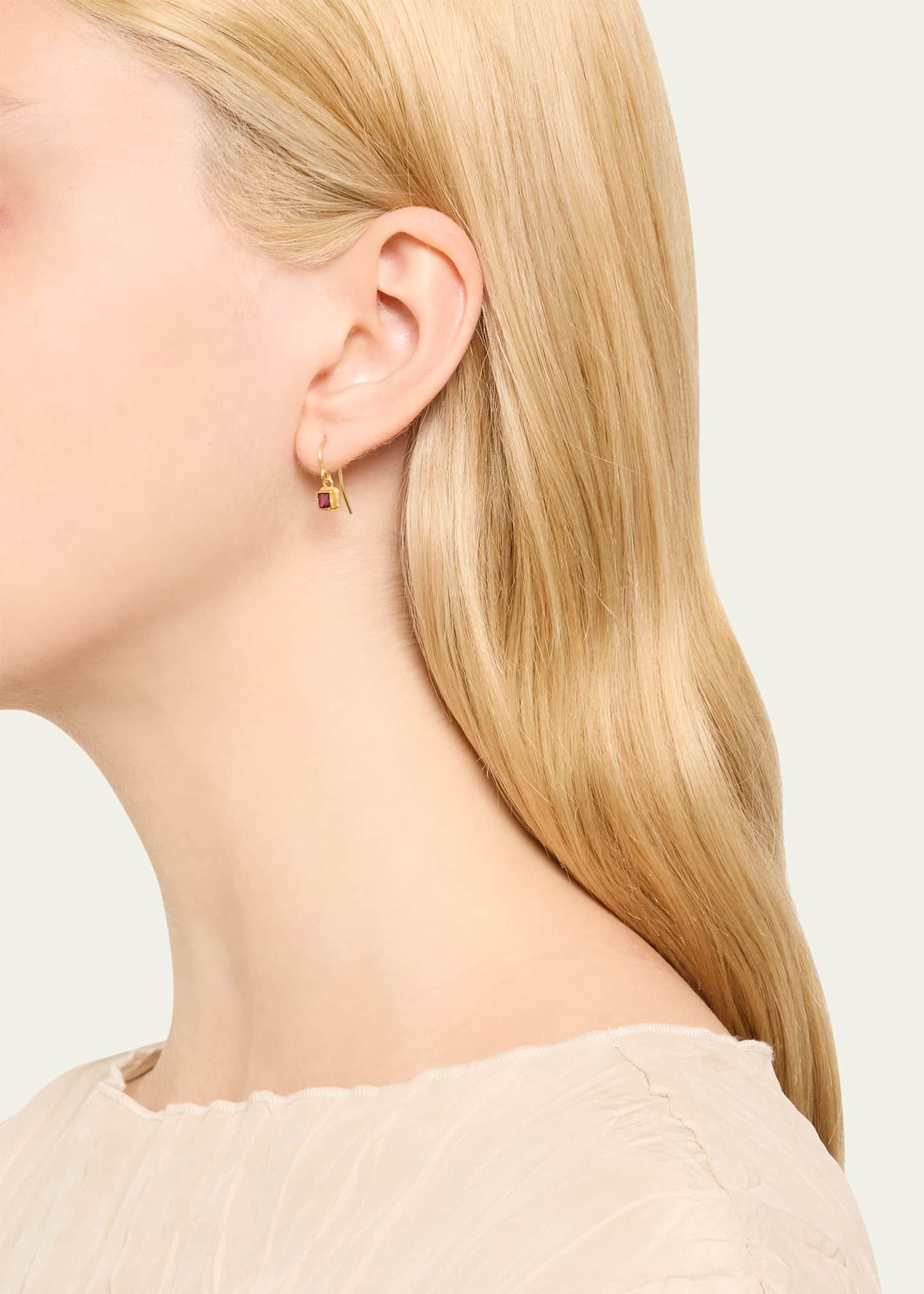 JUDY GEIB 18K Gold Simple Single Drop Ruby Earrings Image 2 of 4