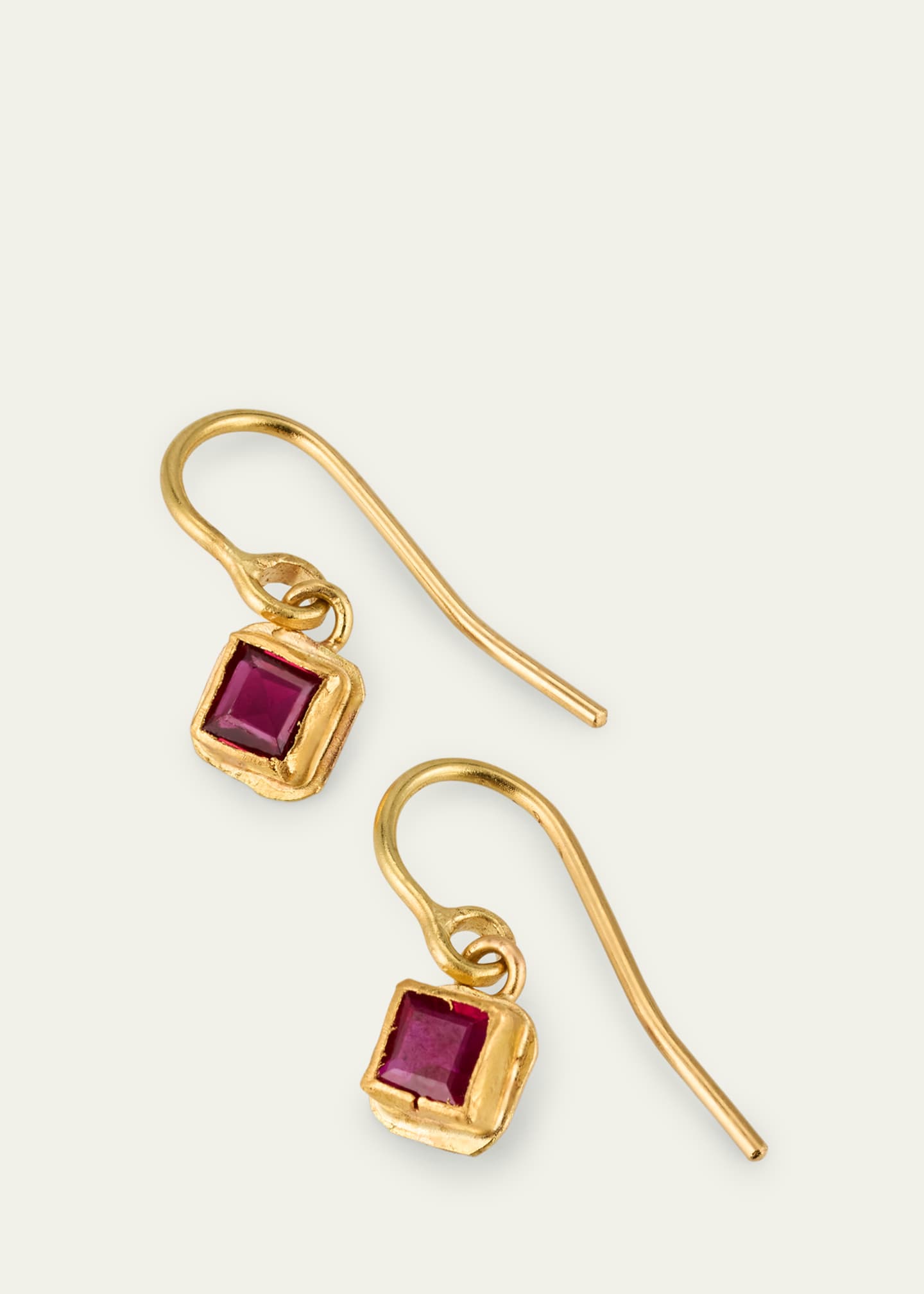 JUDY GEIB 18K Gold Simple Single Drop Ruby Earrings Image 3 of 4