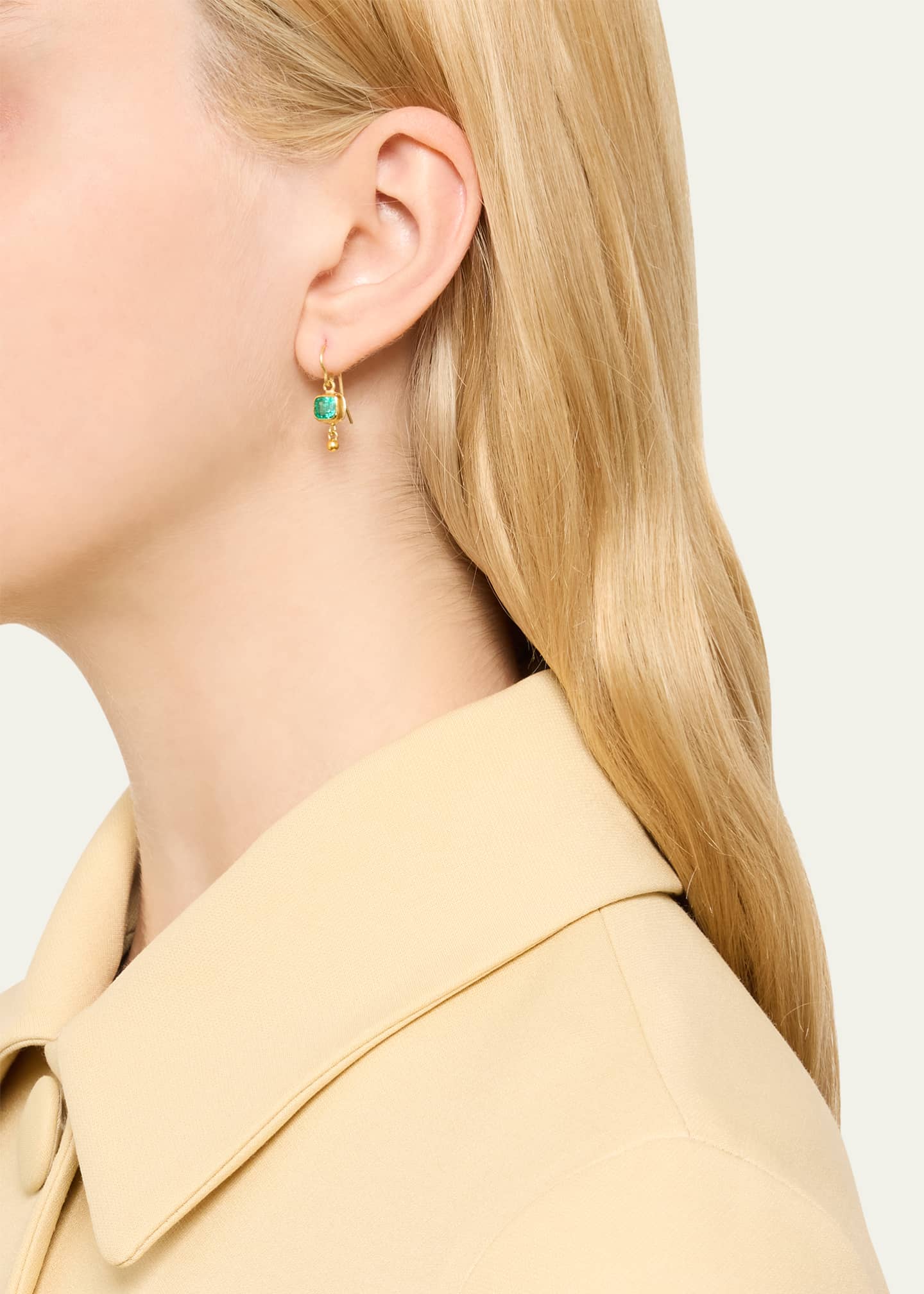 JUDY GEIB Single Drop Square Colombian Emerald Earrings Image 2 of 4