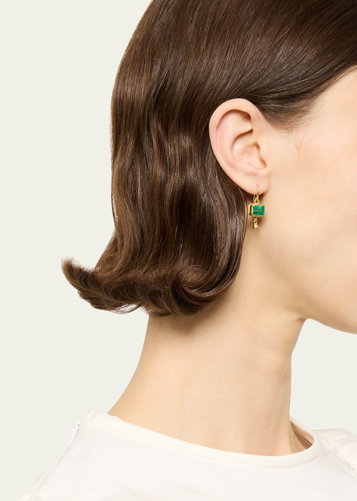 JUDY GEIB Rectangular Colombian Emerald Drop Earrings in 22K and 18K Yellow Gold Image 2 of 4