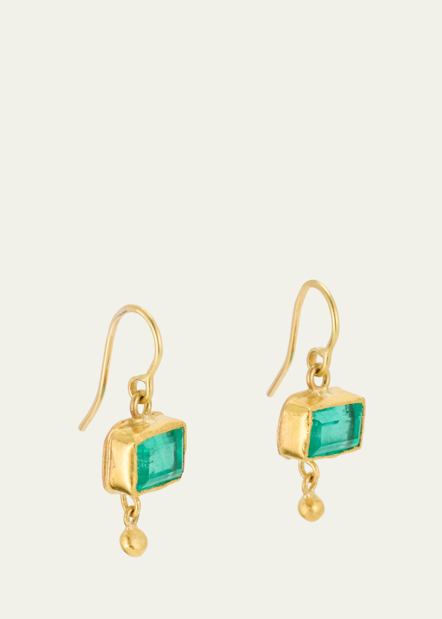 JUDY GEIB Rectangular Colombian Emerald Drop Earrings in 22K and 18K Yellow Gold Image 3 of 4