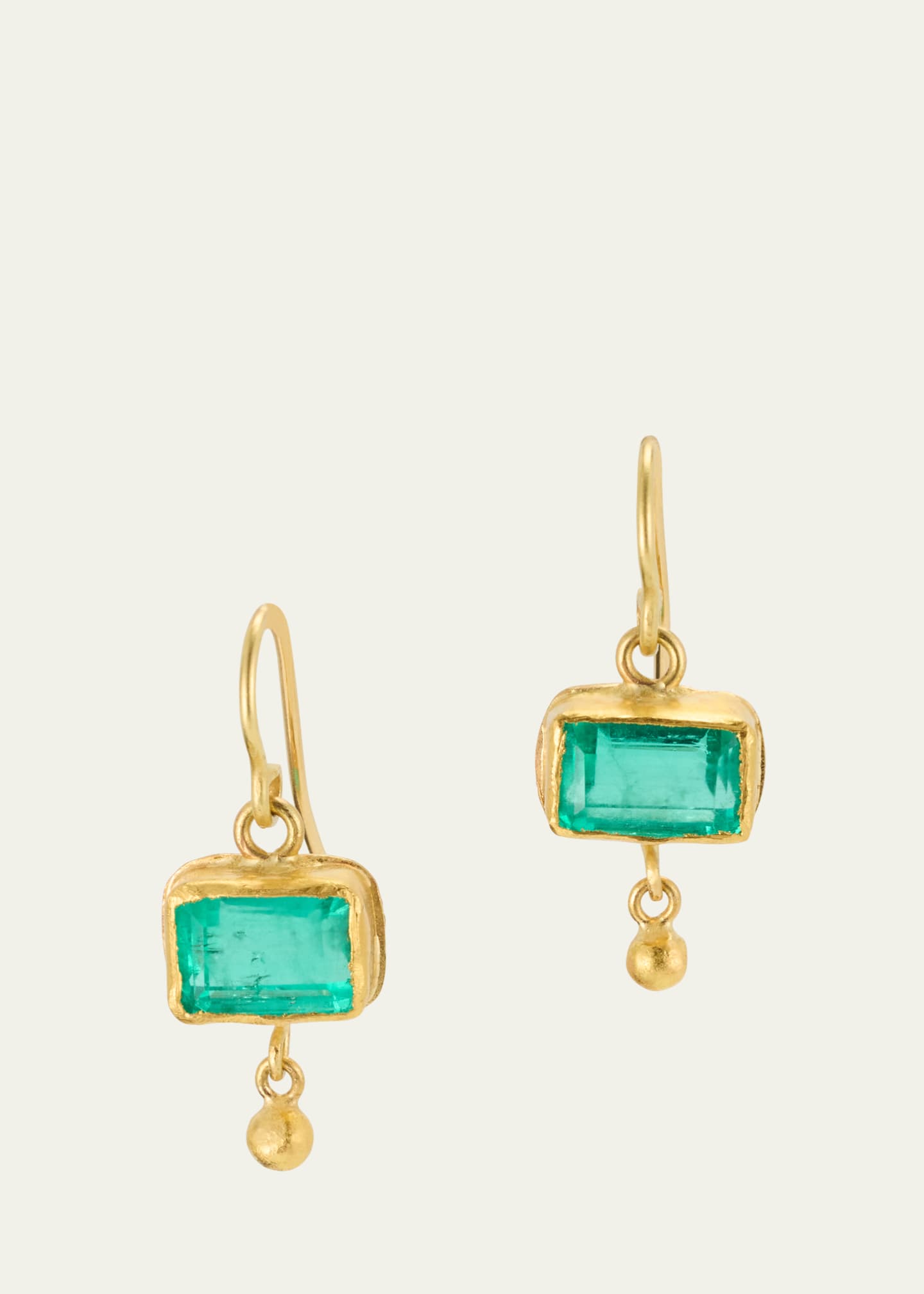 JUDY GEIB Rectangular Colombian Emerald Drop Earrings in 22K and 18K Yellow Gold Image 1 of 4