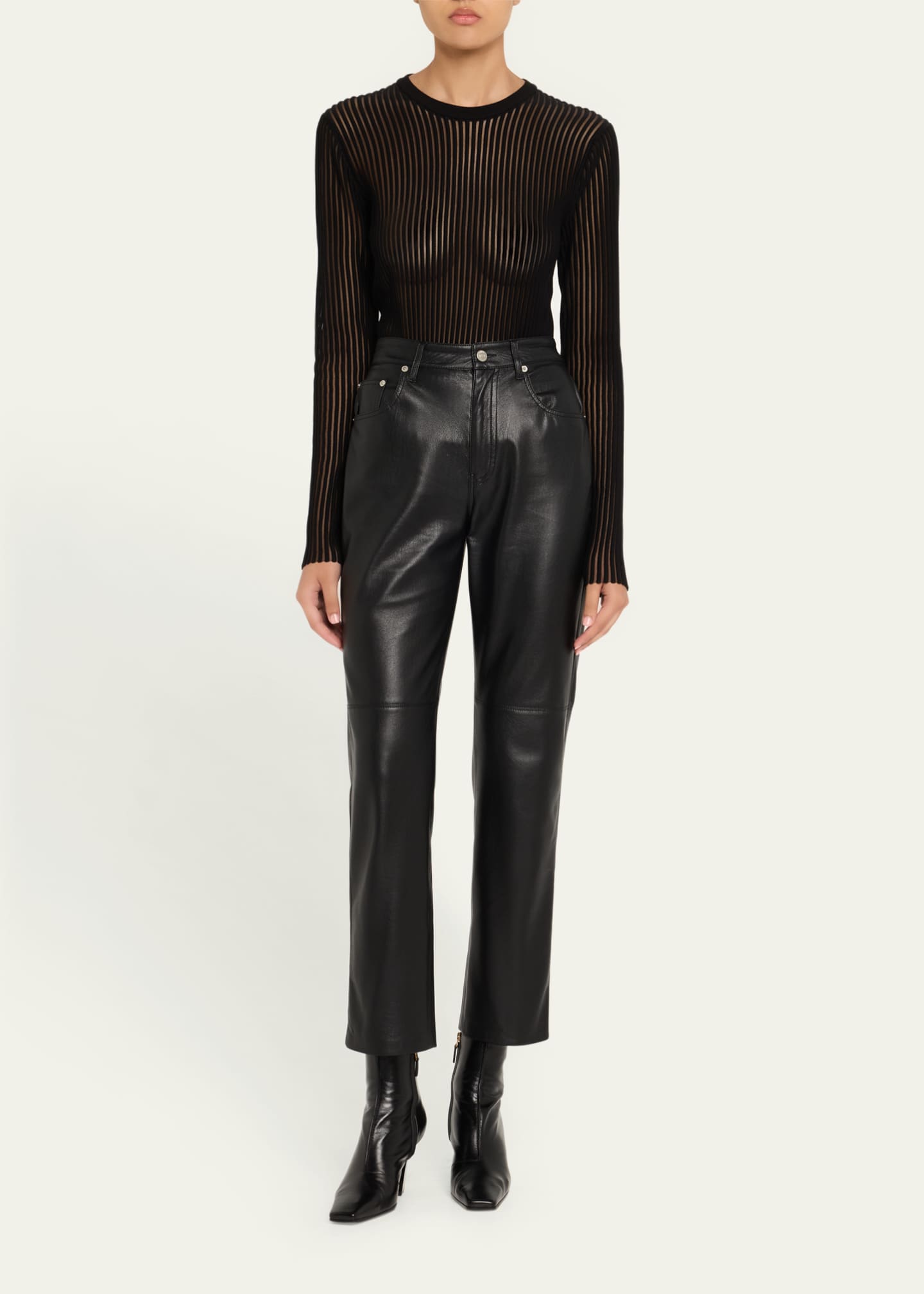 Sheer Stripe Crewneck Top