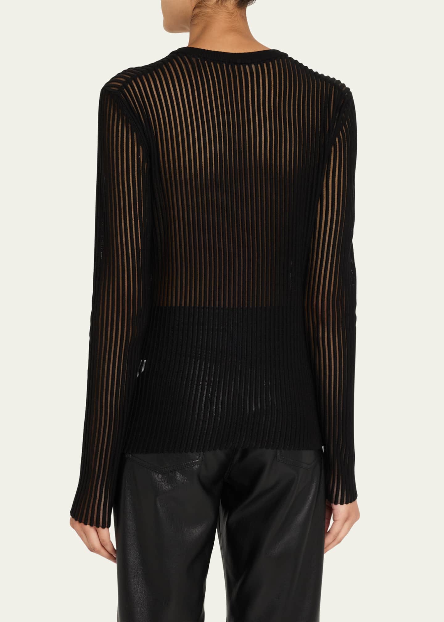 Sheer Stripe Crewneck Top