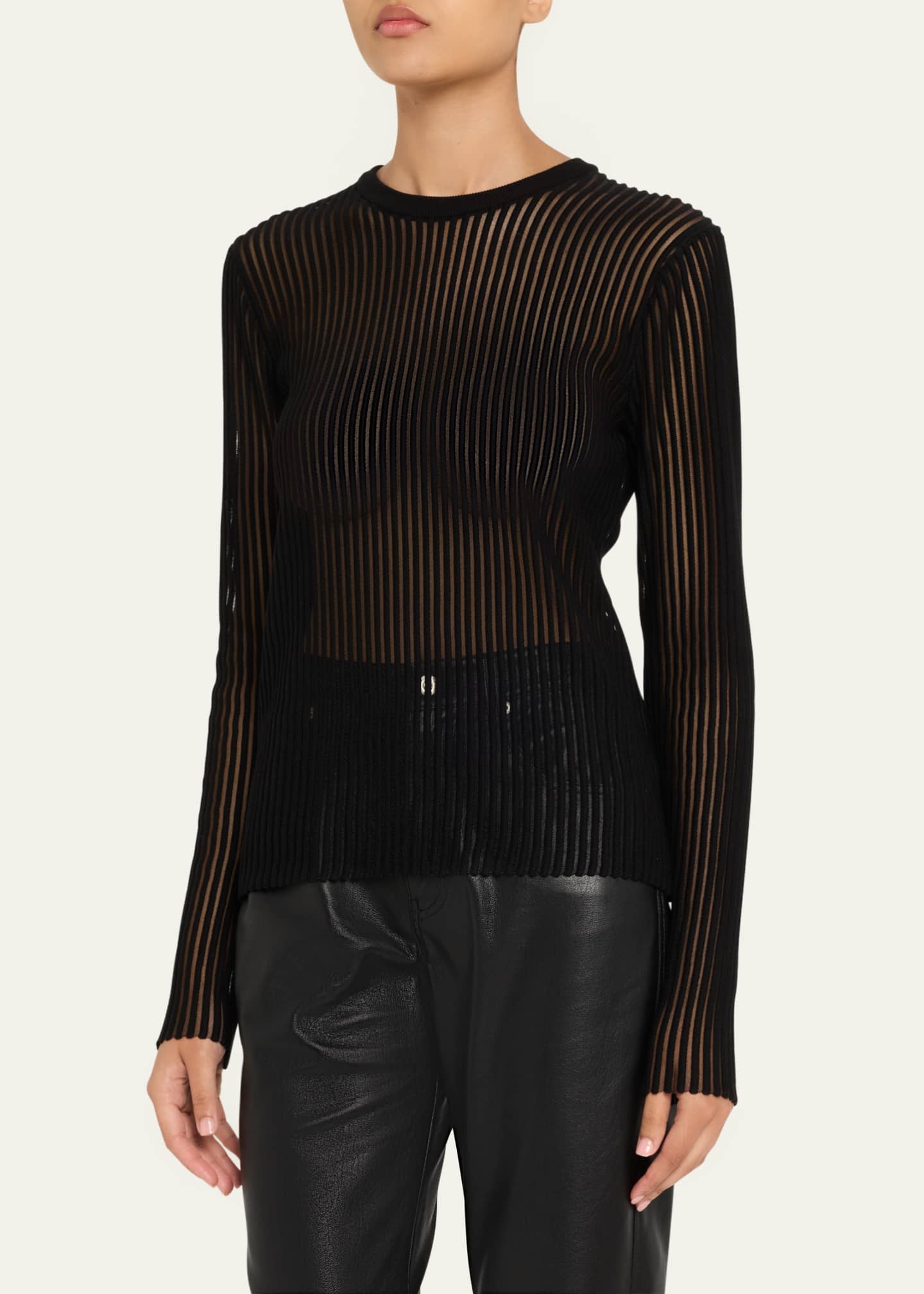 Sheer Stripe Crewneck Top