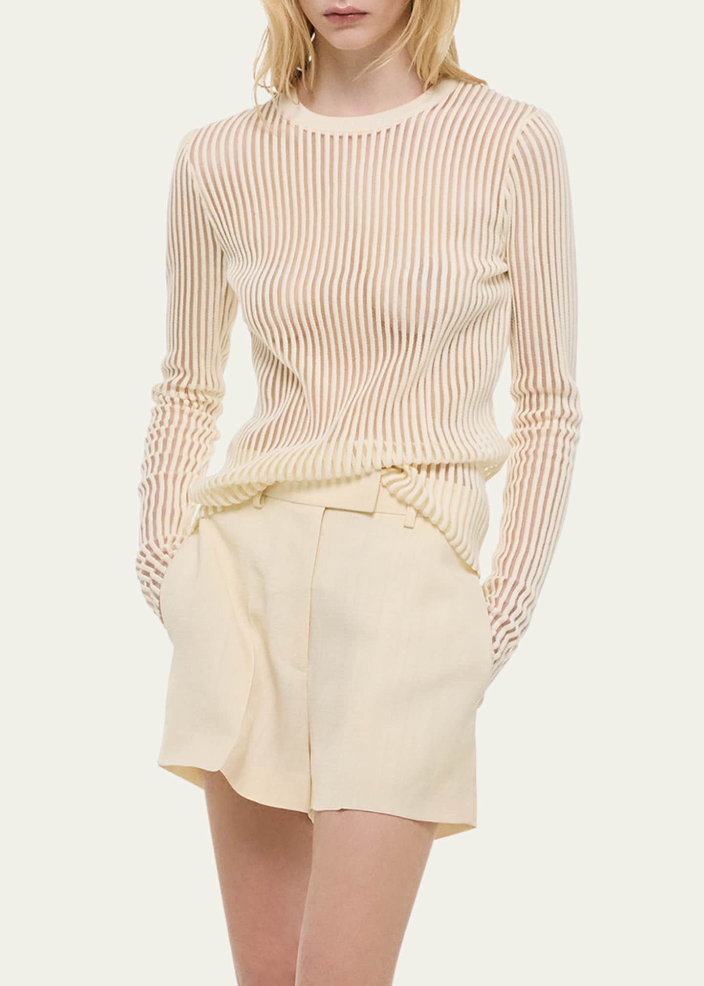 トップス HELMUT LANG - sheer top Helmut Lang Spaced Sheer Long-Sleeve Top | Neiman Marcus