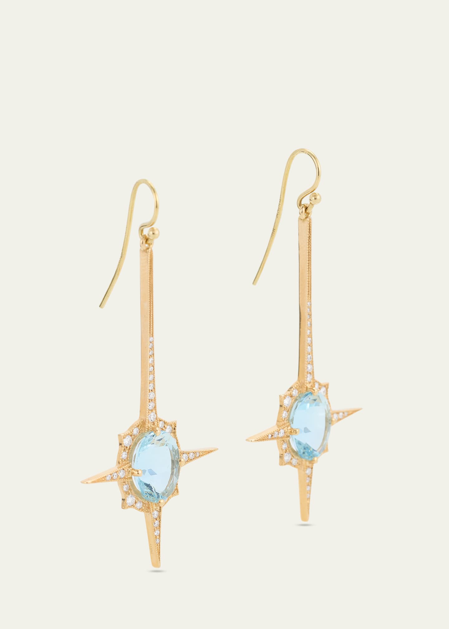 Arman Sarkisyan 18K Yellow Gold Oval Aquamarine Spike Earrings Image 3 of 4
