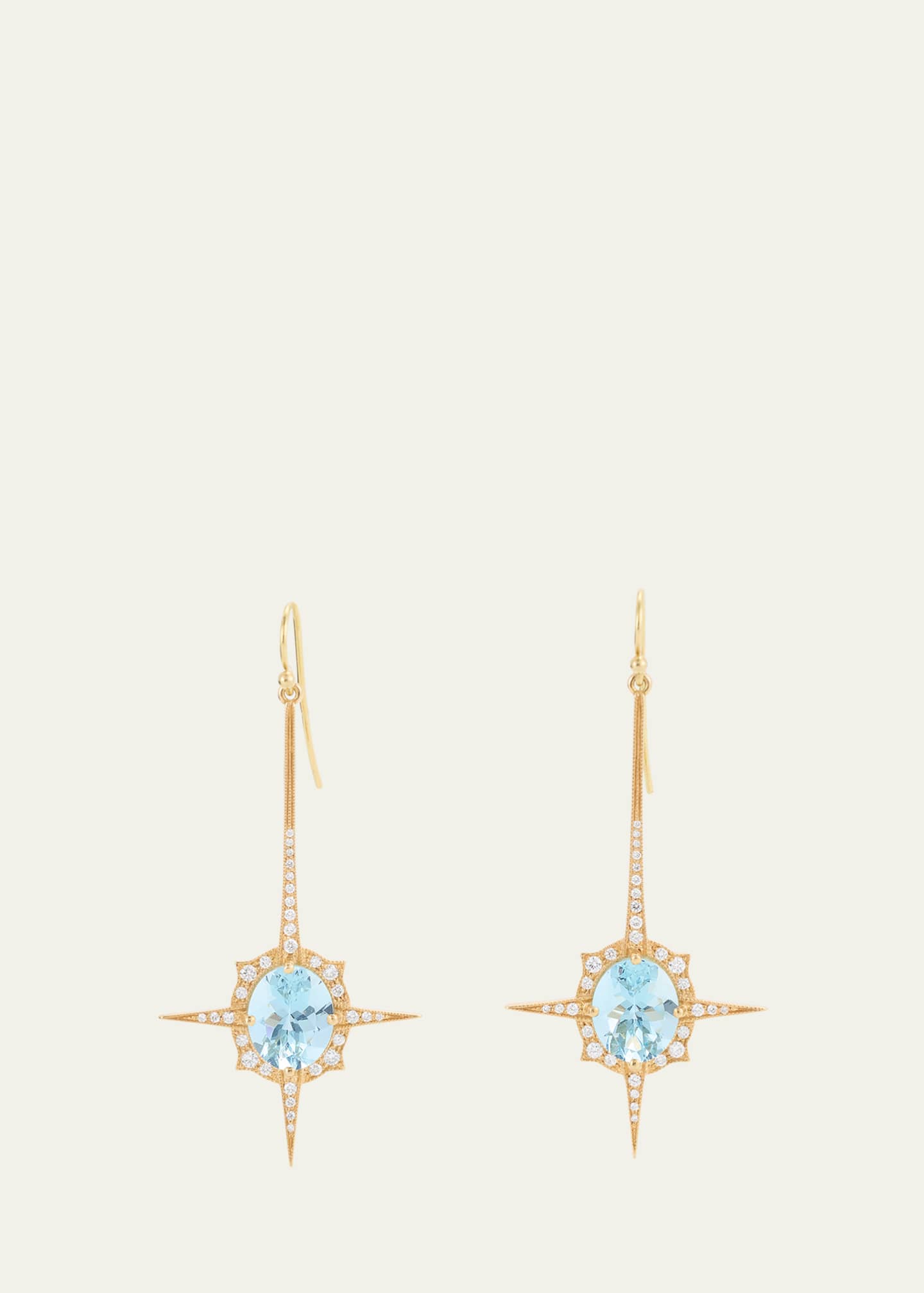 Arman Sarkisyan 18K Yellow Gold Oval Aquamarine Spike Earrings Image 1 of 4