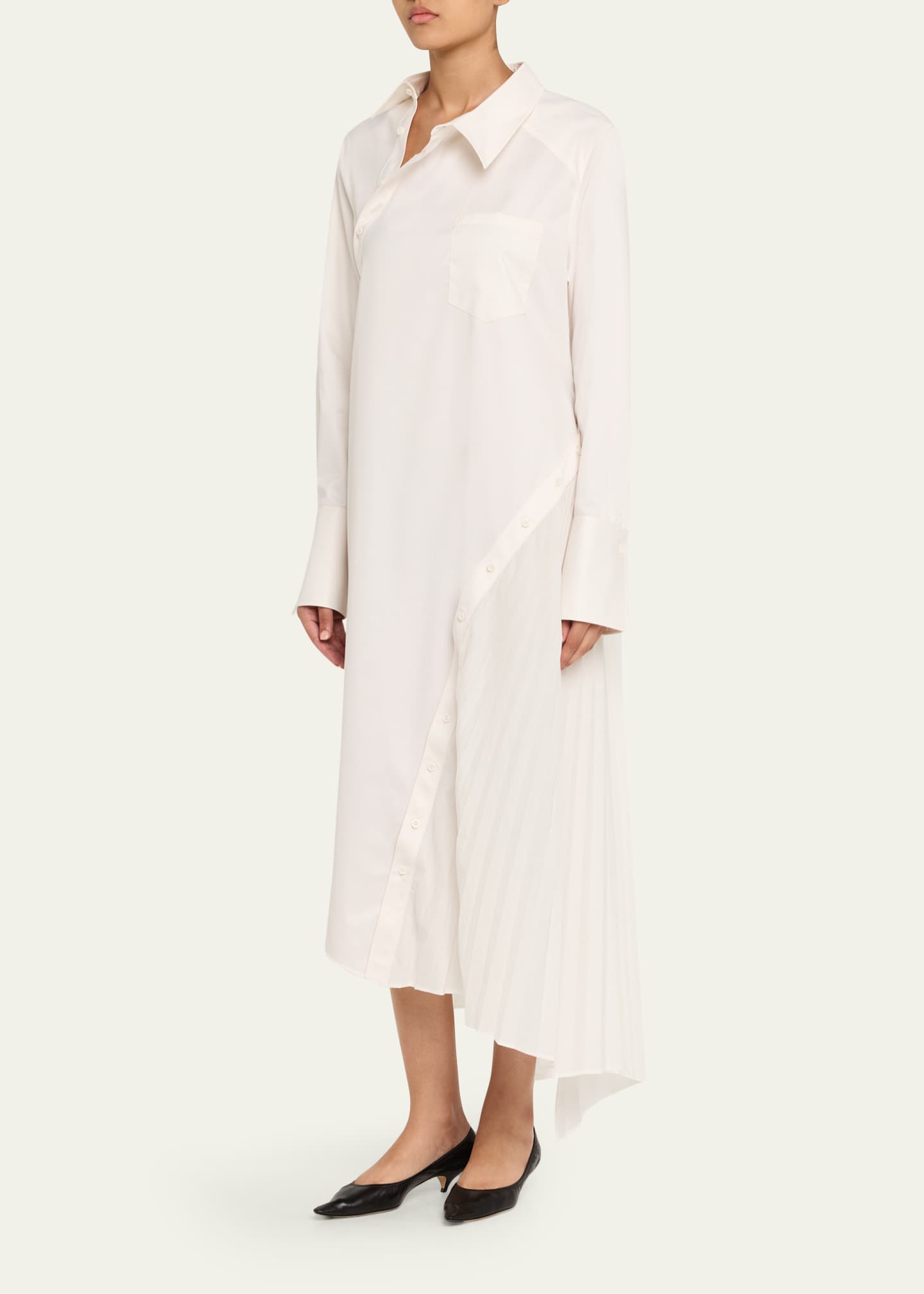 Peter Do Marlow Asymmetric Button-Down Pleated Maxi Shirtdress Image 4 of 5