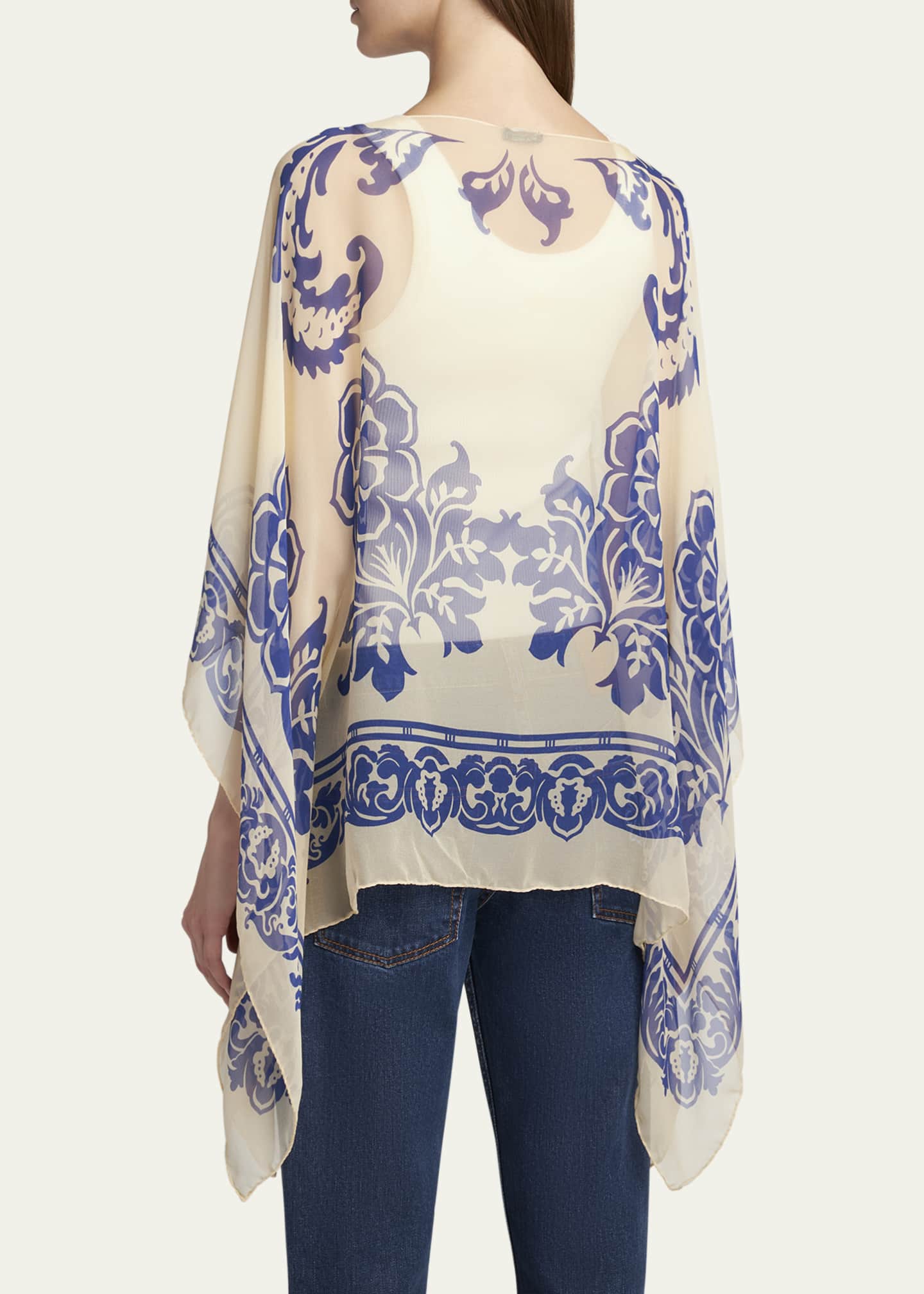 Etro Floral Printed Silk Poncho Image 3 of 5