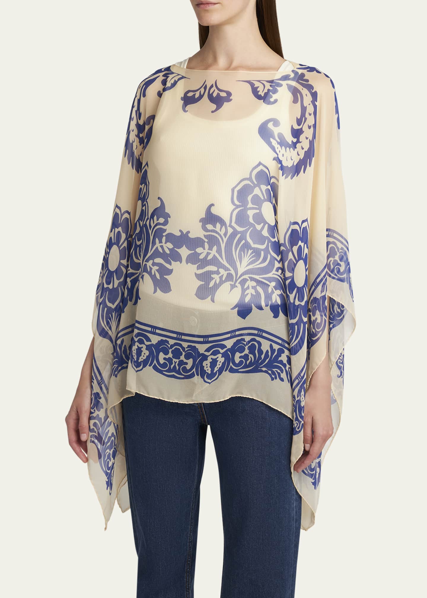 Etro Floral Printed Silk Poncho Image 4 of 5