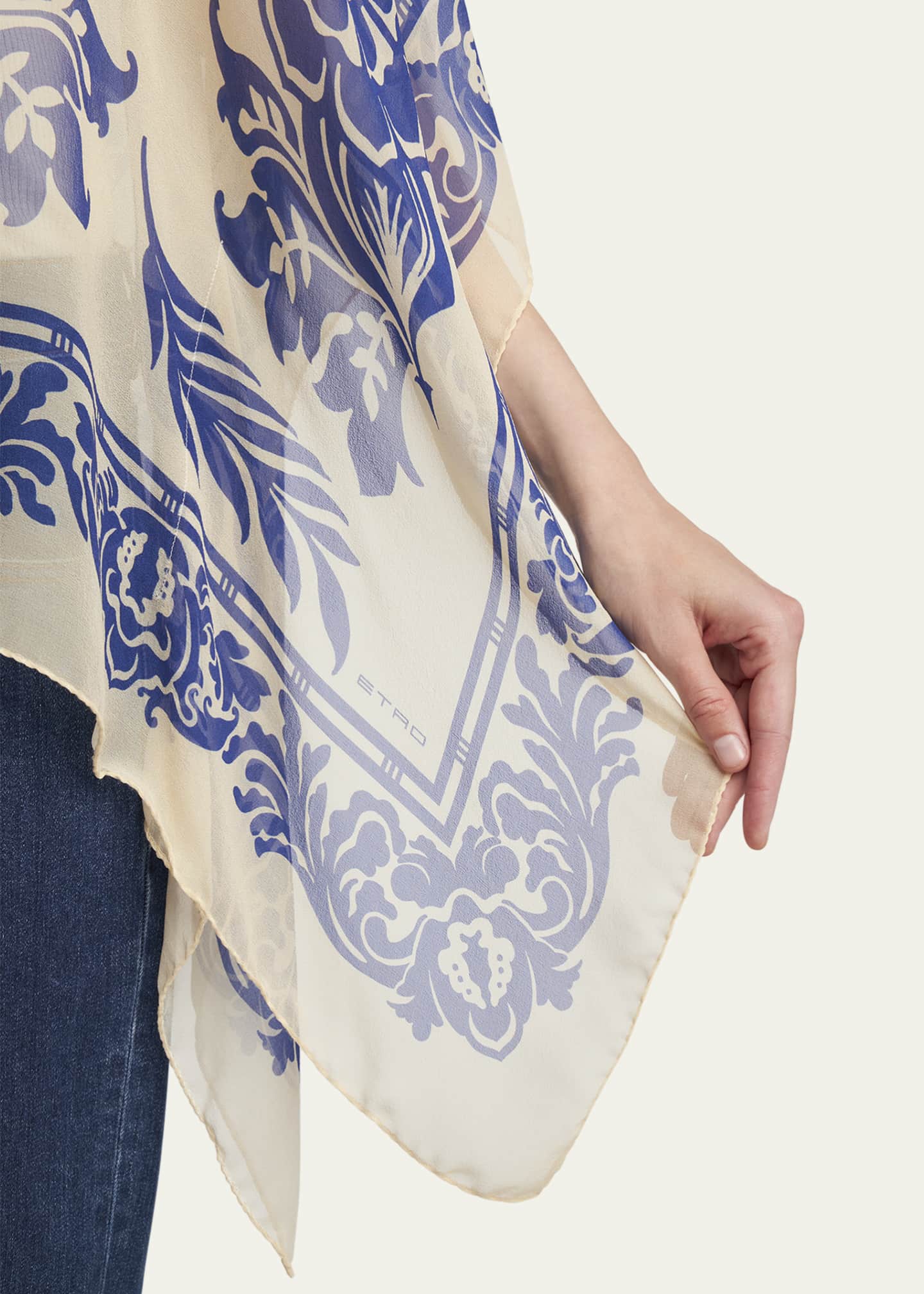 Etro Floral Printed Silk Poncho Image 5 of 5