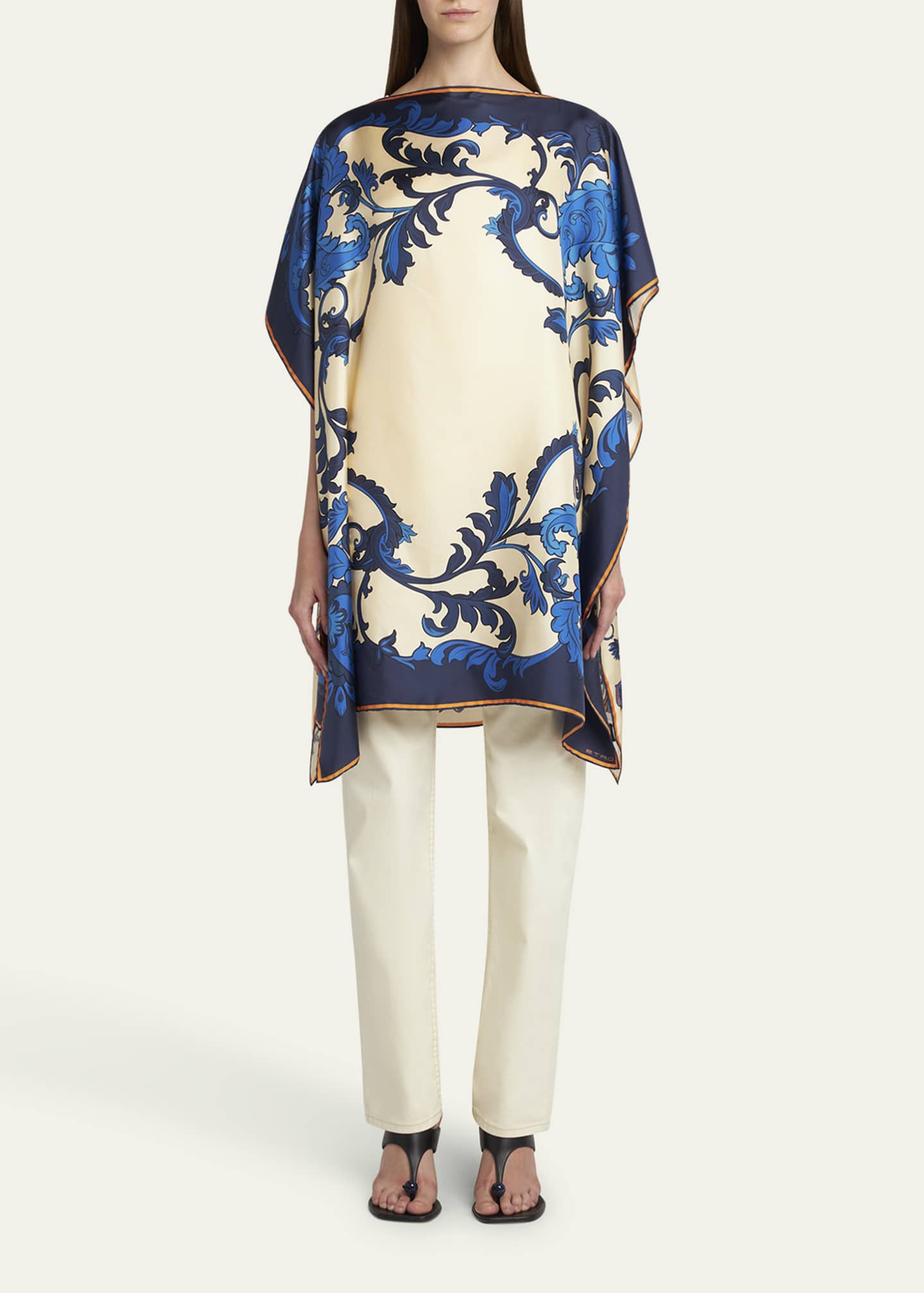 Etro Leaf-Print Silk Poncho Image 2 of 5