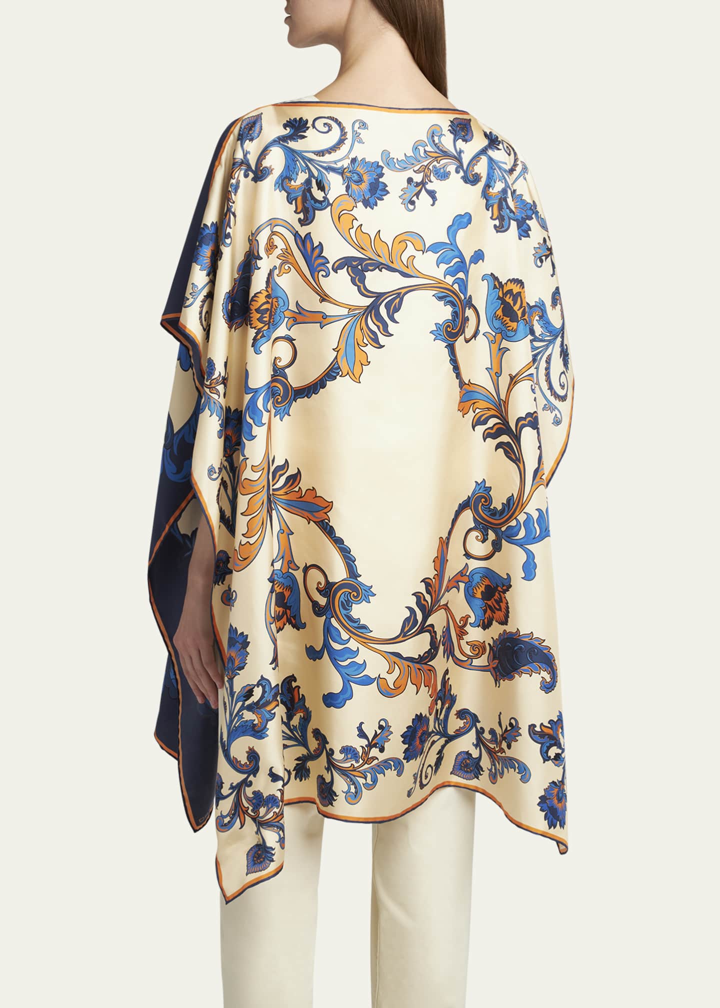 Etro Leaf-Print Silk Poncho Image 3 of 5