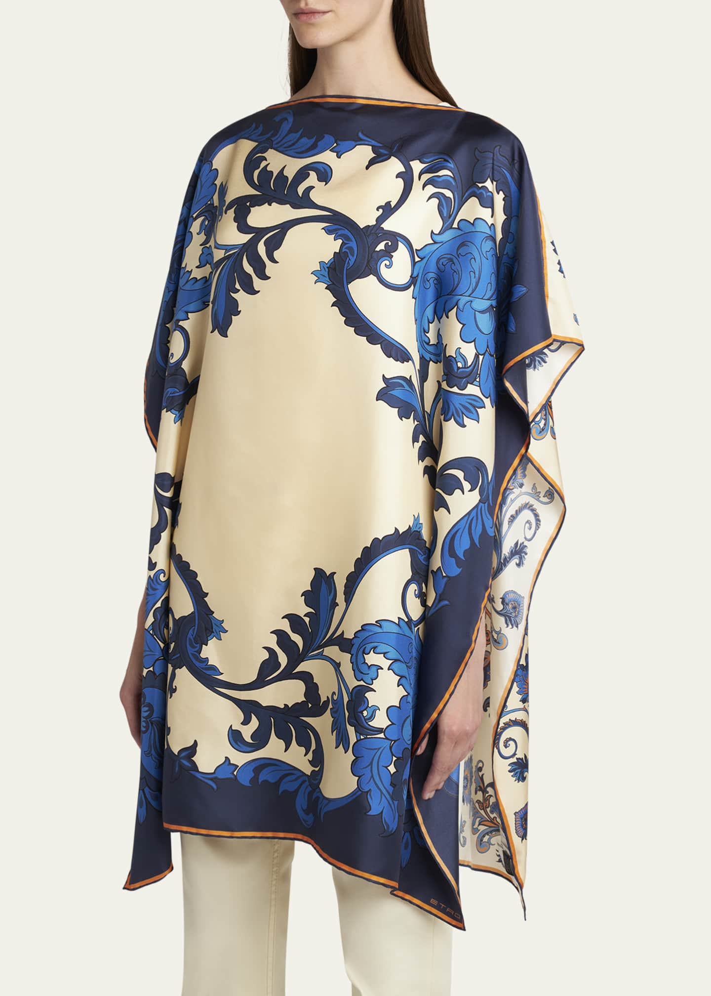 Etro Leaf-Print Silk Poncho Image 4 of 5