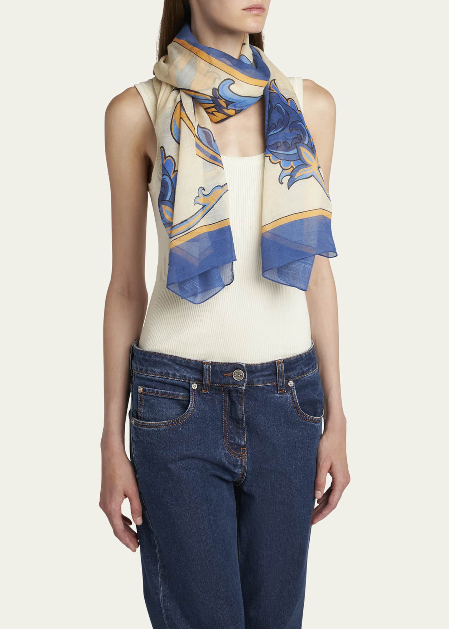 Etro Sheer Printed Modal-Blend Scarf Image 3 of 4