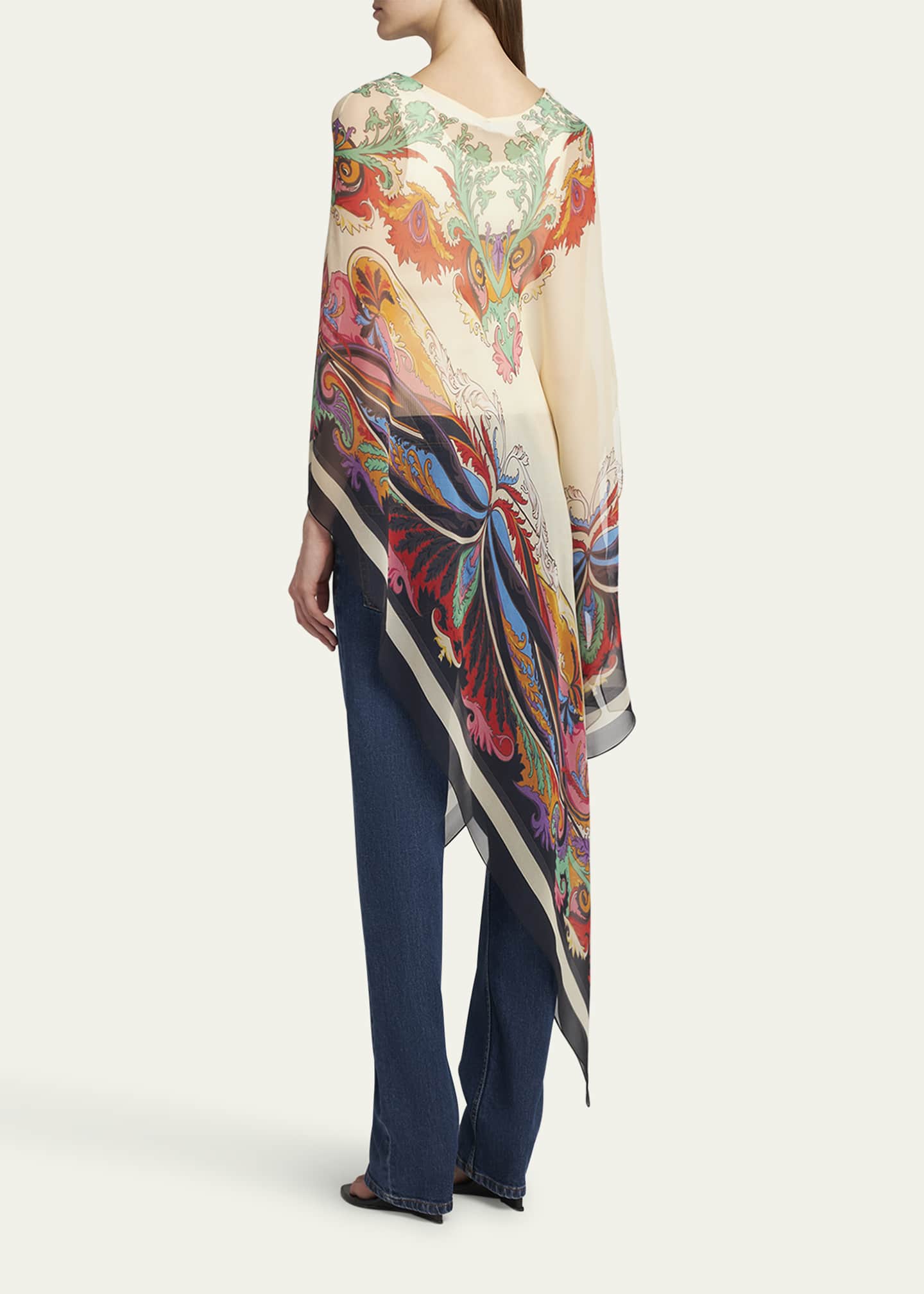 Etro Asymmetrical Paisley-Print Long Poncho Image 3 of 5
