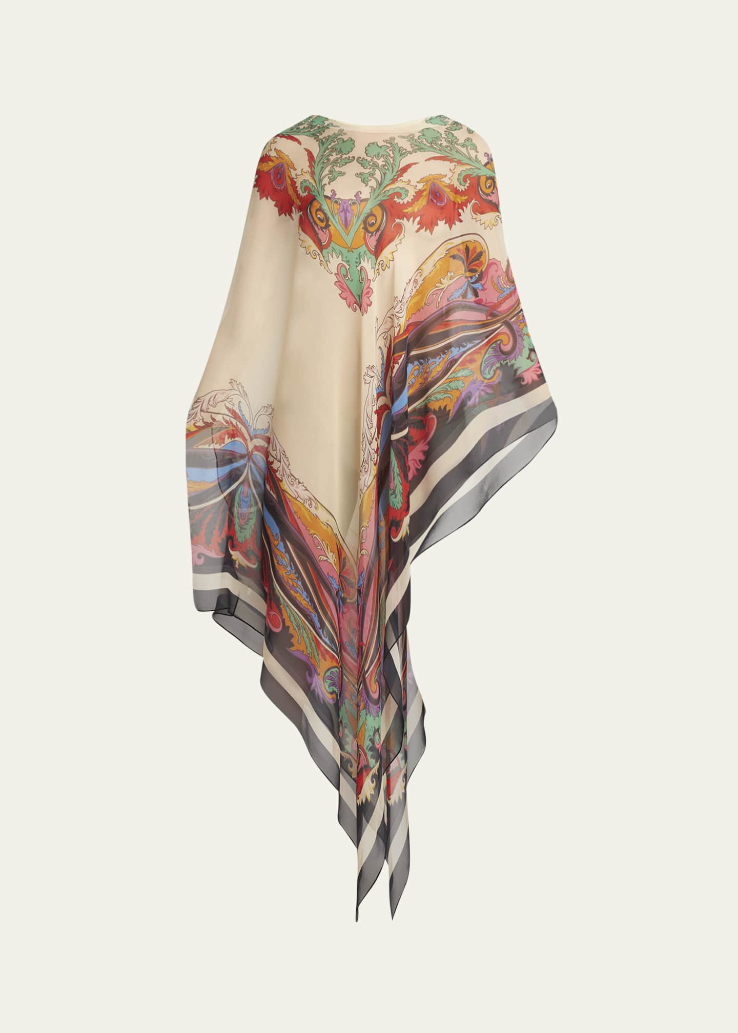 Etro Asymmetrical Paisley-Print Long Poncho Image 1 of 5