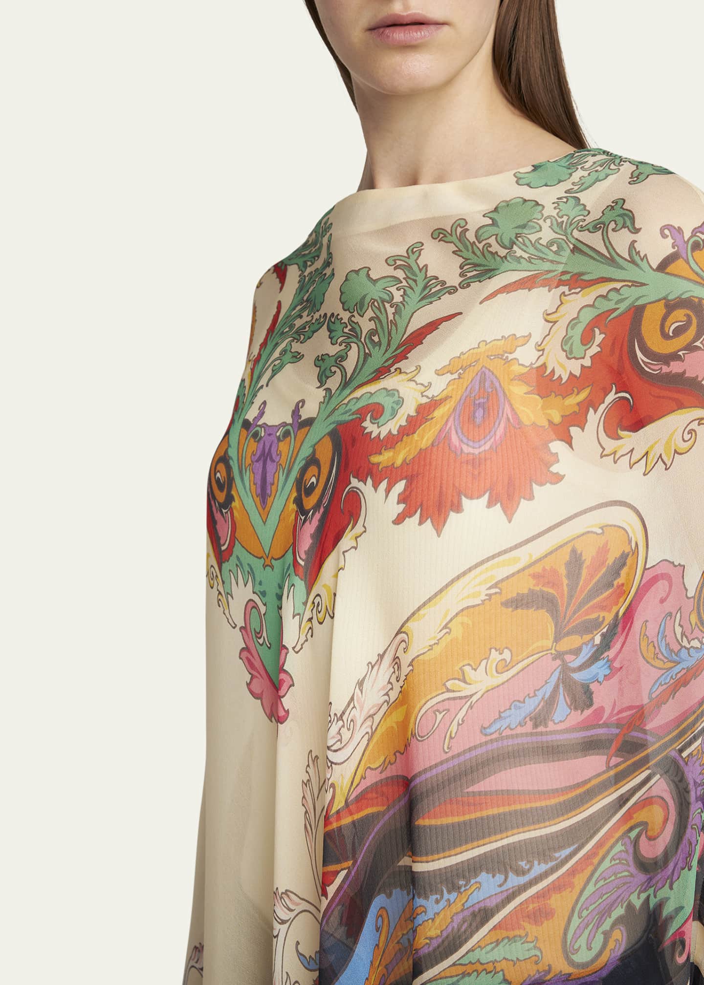 Etro Asymmetrical Paisley-Print Long Poncho Image 5 of 5
