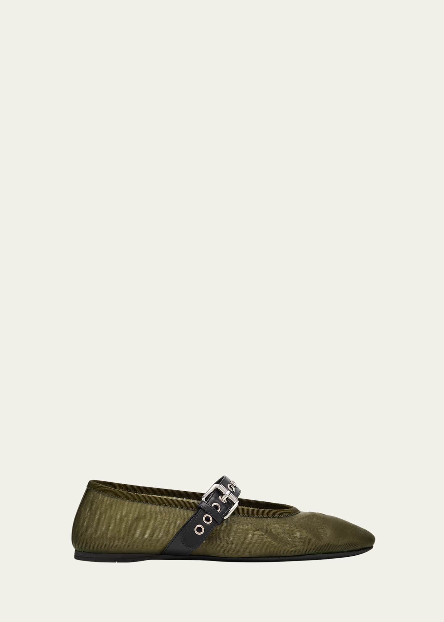 Miu Miu Mesh Buckle Mary-Jane Ballerina Flats Image 1 of 6