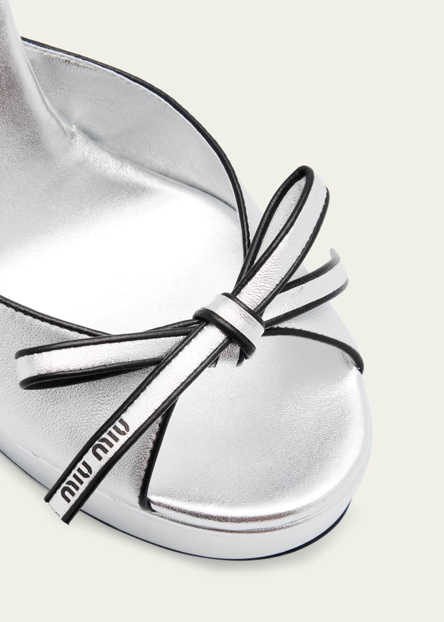 Miu Miu Metallic Leather Bow Peep-Toe Platform Sandals