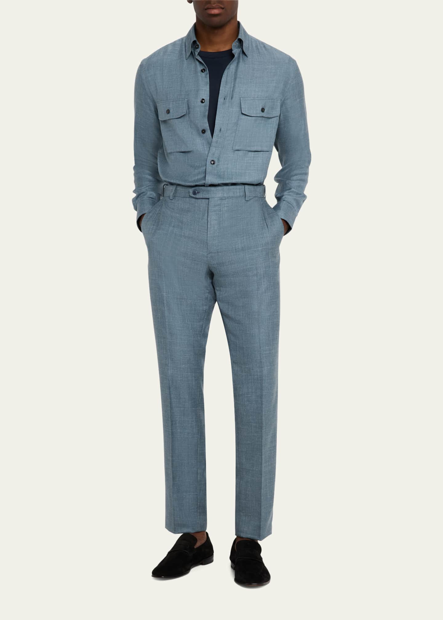 【関税込み】BRIONI MILITARY SHIRT Brioni Men's Silk, Cashmere and Linen Military Shirt
