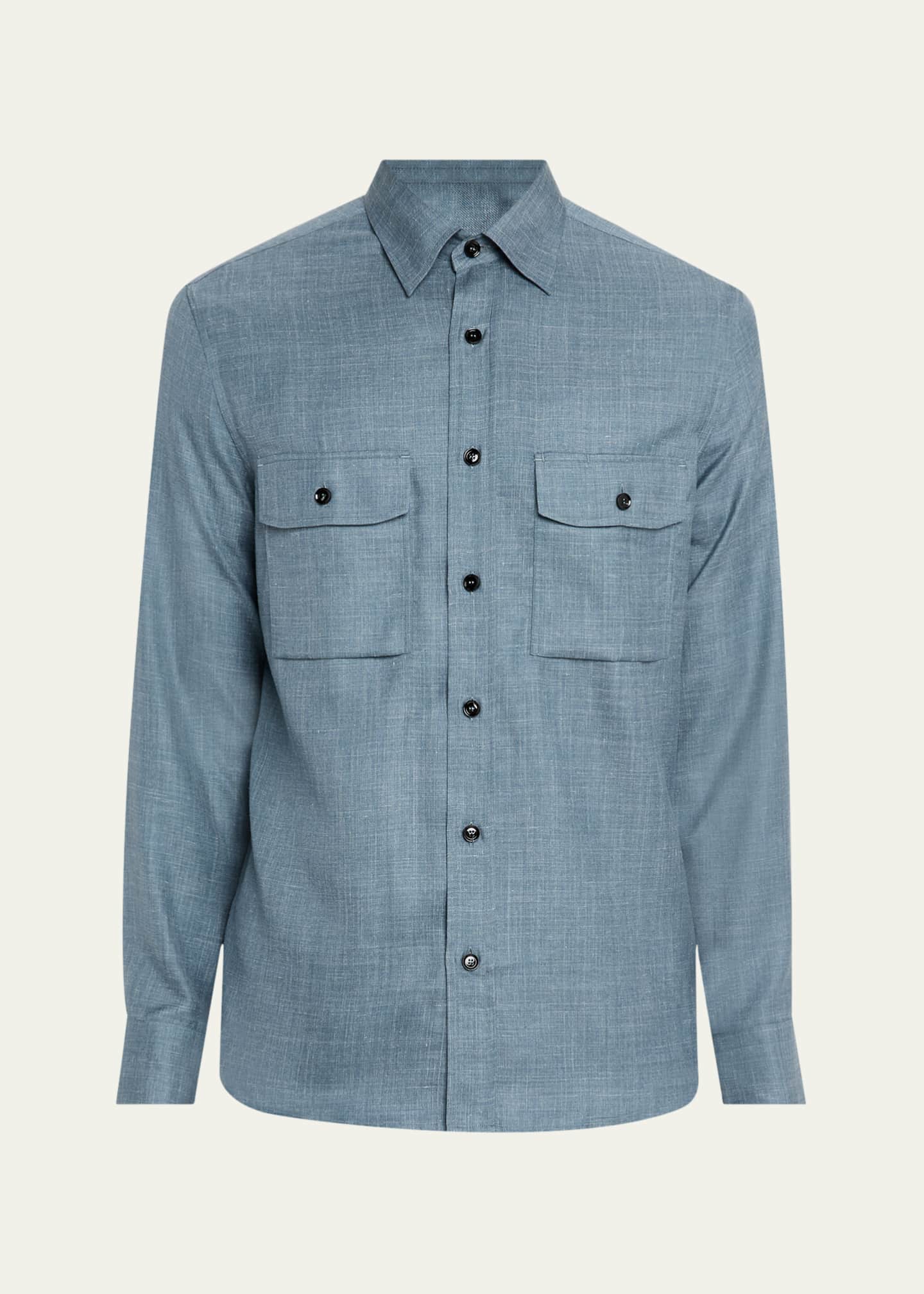 【関税込み】BRIONI MILITARY SHIRT Brioni Men's Silk, Cashmere and Linen Military Shirt
