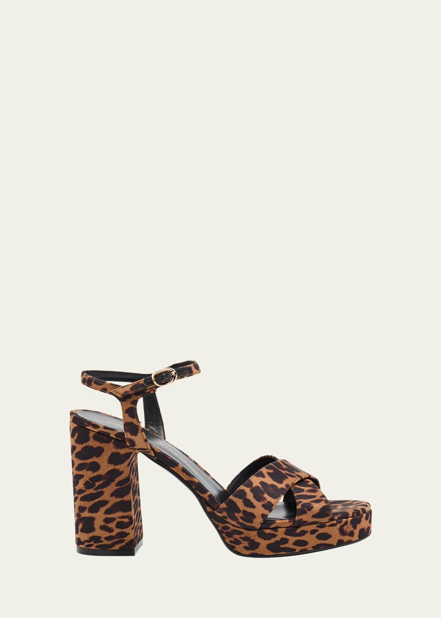 Stuart Weitzman Dayna Leopard-Print Crisscross Platform Sandals Image 1 of 6