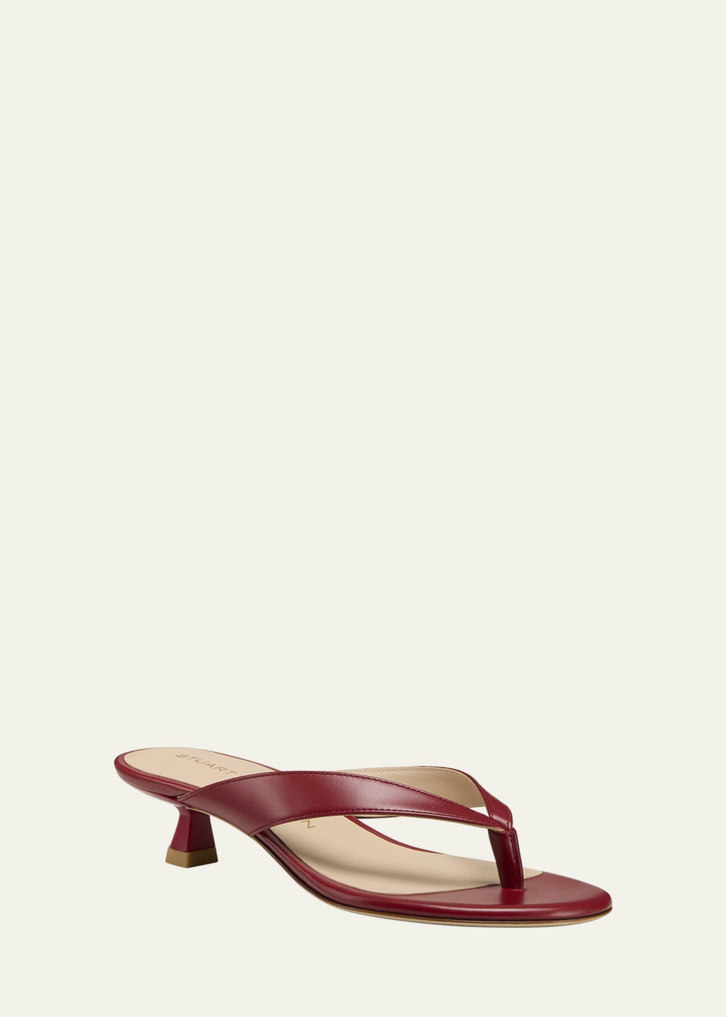 Stuart Weitzman Rio Leather Kitten-Heel Thong Sandals Image 2 of 6