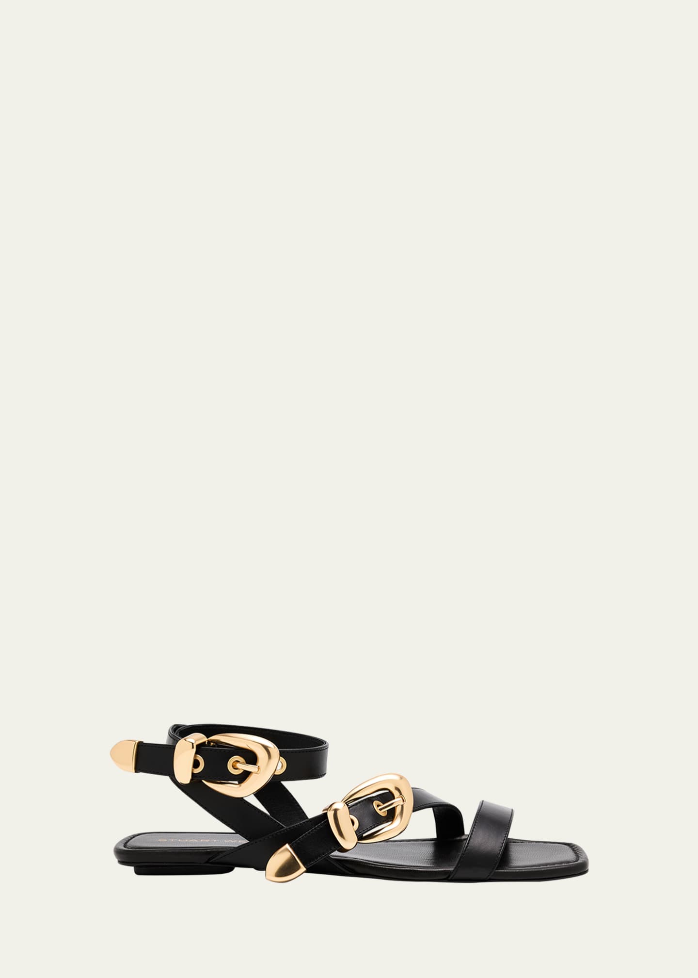Stuart Weitzman Maven Leather Buckle Flat Sandals Image 1 of 6