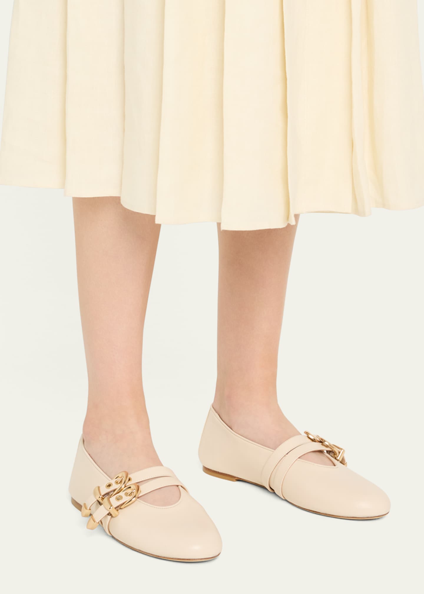 Stuart Weitzman Maven Leather Dual Buckle Mary Jane Ballerina Flats Image 2 of 6