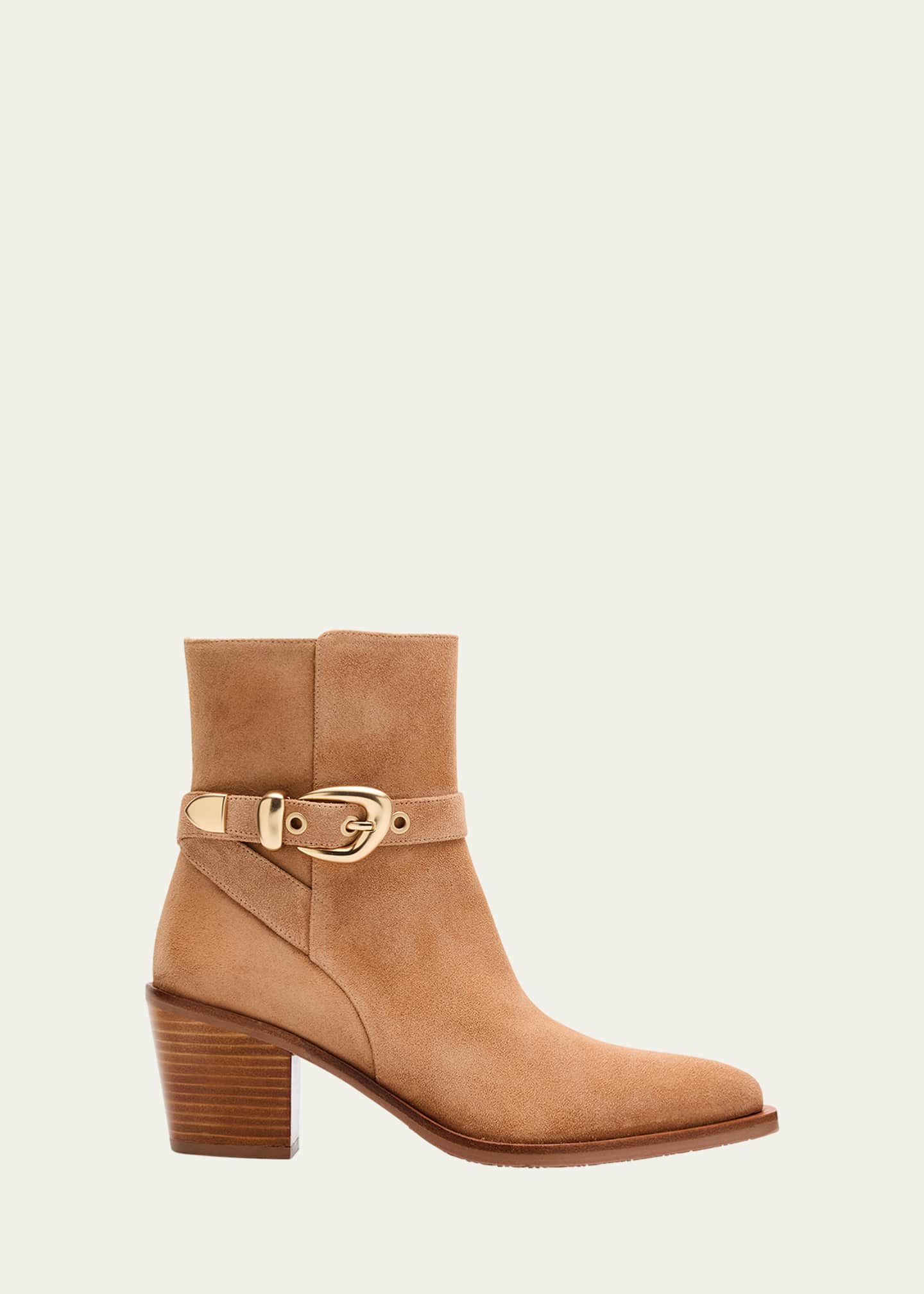 Stuart Weitzman Maven Suede Buckle Western Booties Image 1 of 6