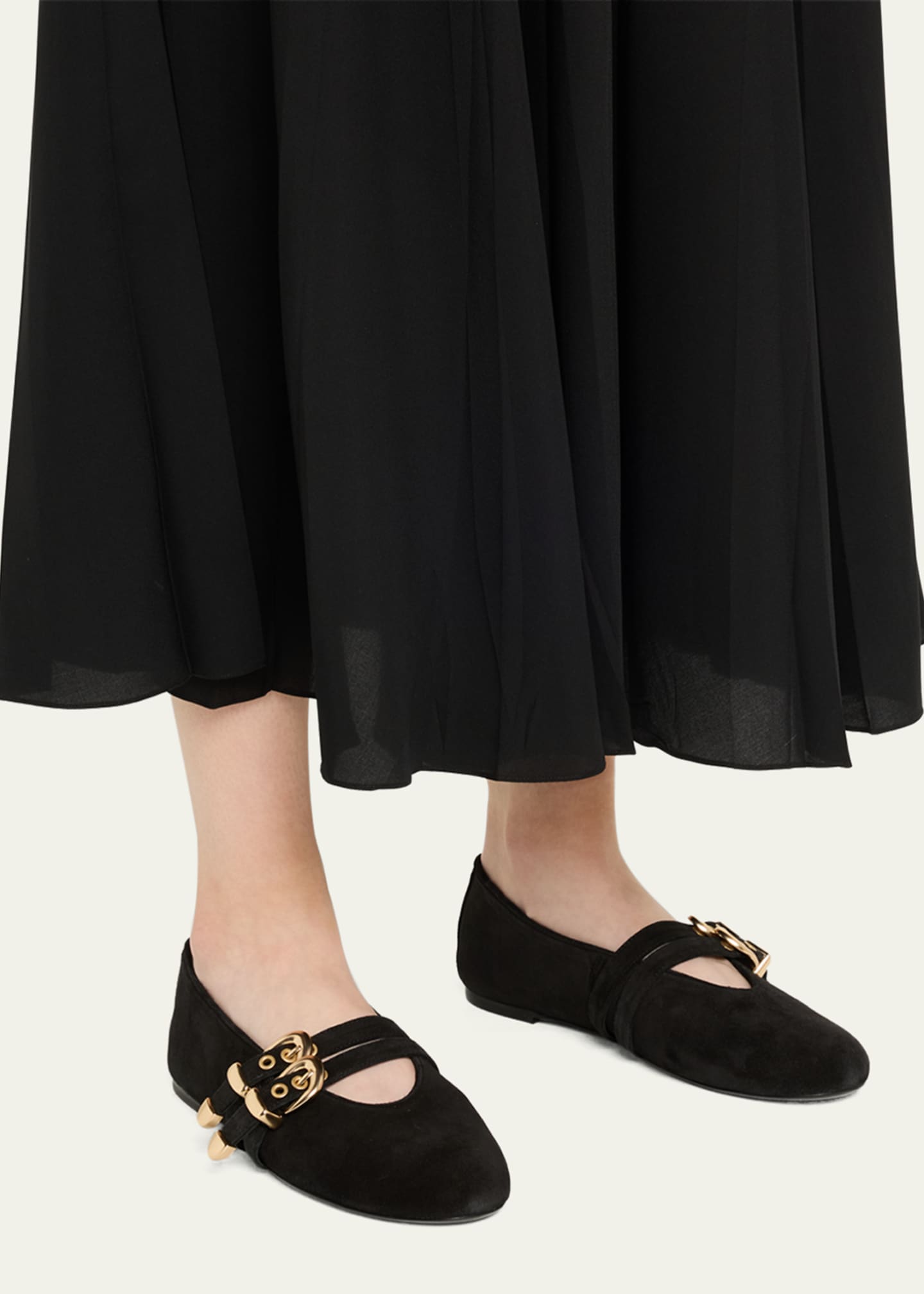 Stuart Weitzman Maven Suede Buckle Mary Jane Ballerina Flats Image 2 of 6