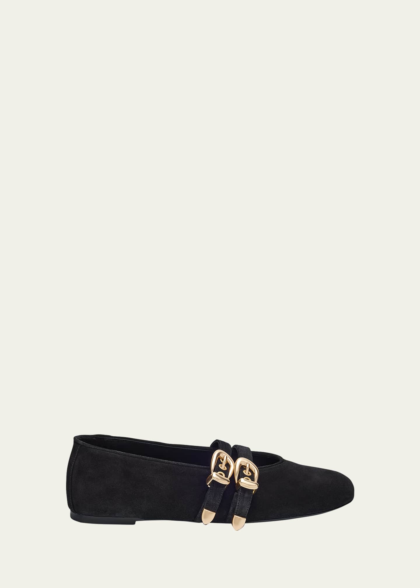 Stuart Weitzman Maven Suede Buckle Mary Jane Ballerina Flats Image 1 of 6