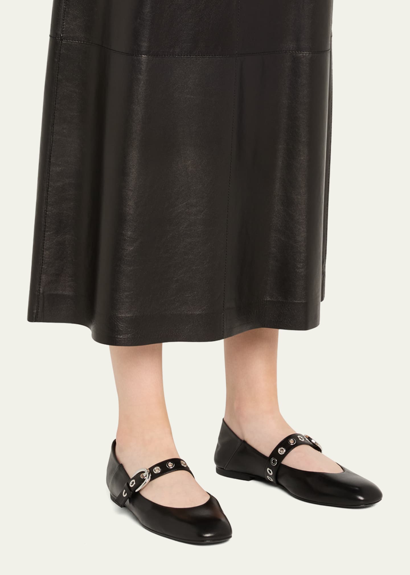 Stuart Weitzman Supermoto Leather Mary Jane Ballerina Flats Image 2 of 6