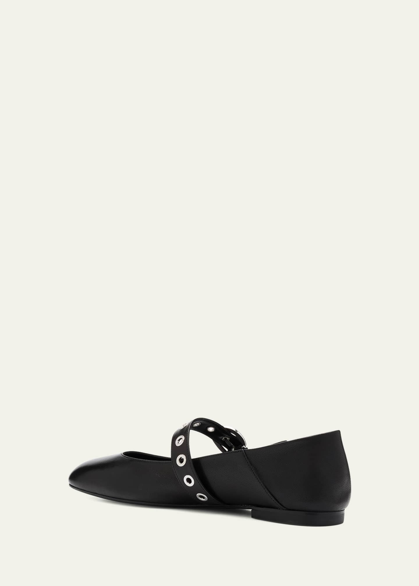 Stuart Weitzman Supermoto Leather Mary Jane Ballerina Flats Image 4 of 6