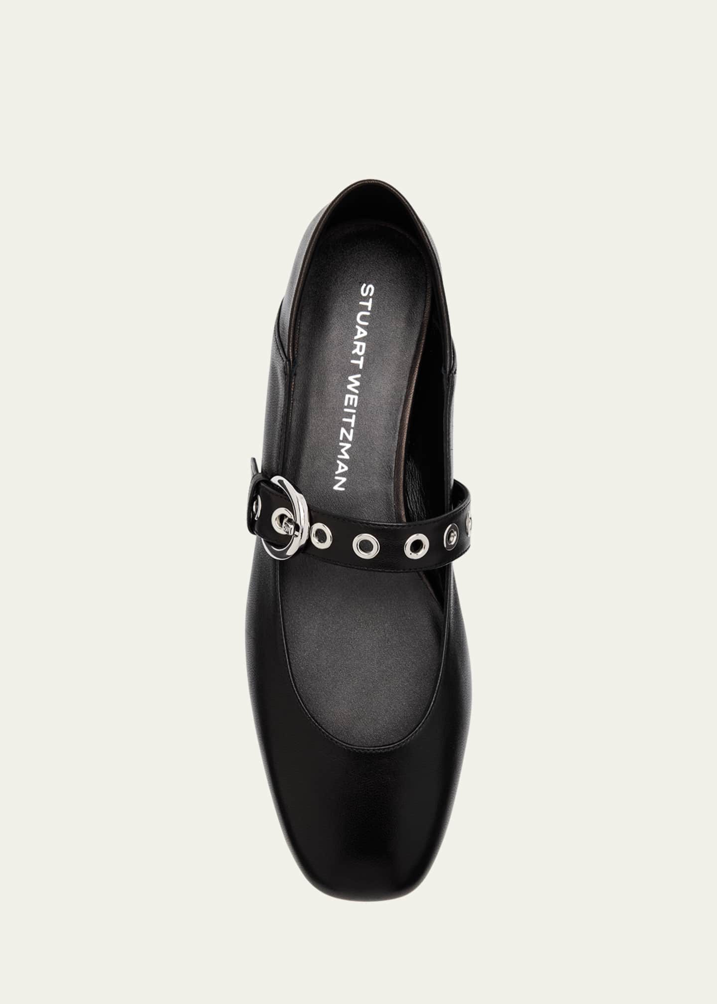 Stuart Weitzman Supermoto Leather Mary Jane Ballerina Flats Image 6 of 6