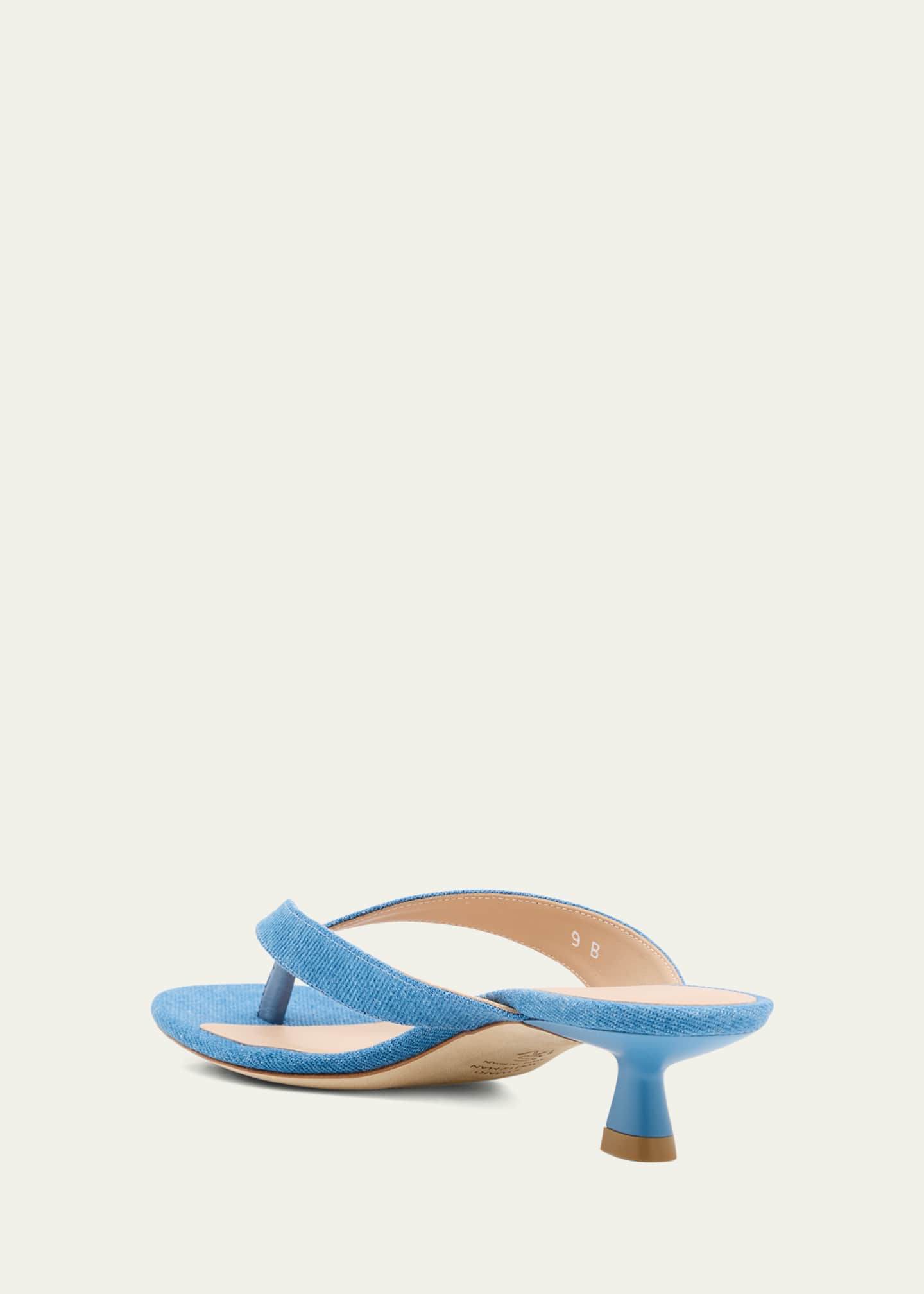 Stuart Weitzman Rio Denim Kitten-Heel Thong Sandals Image 4 of 6