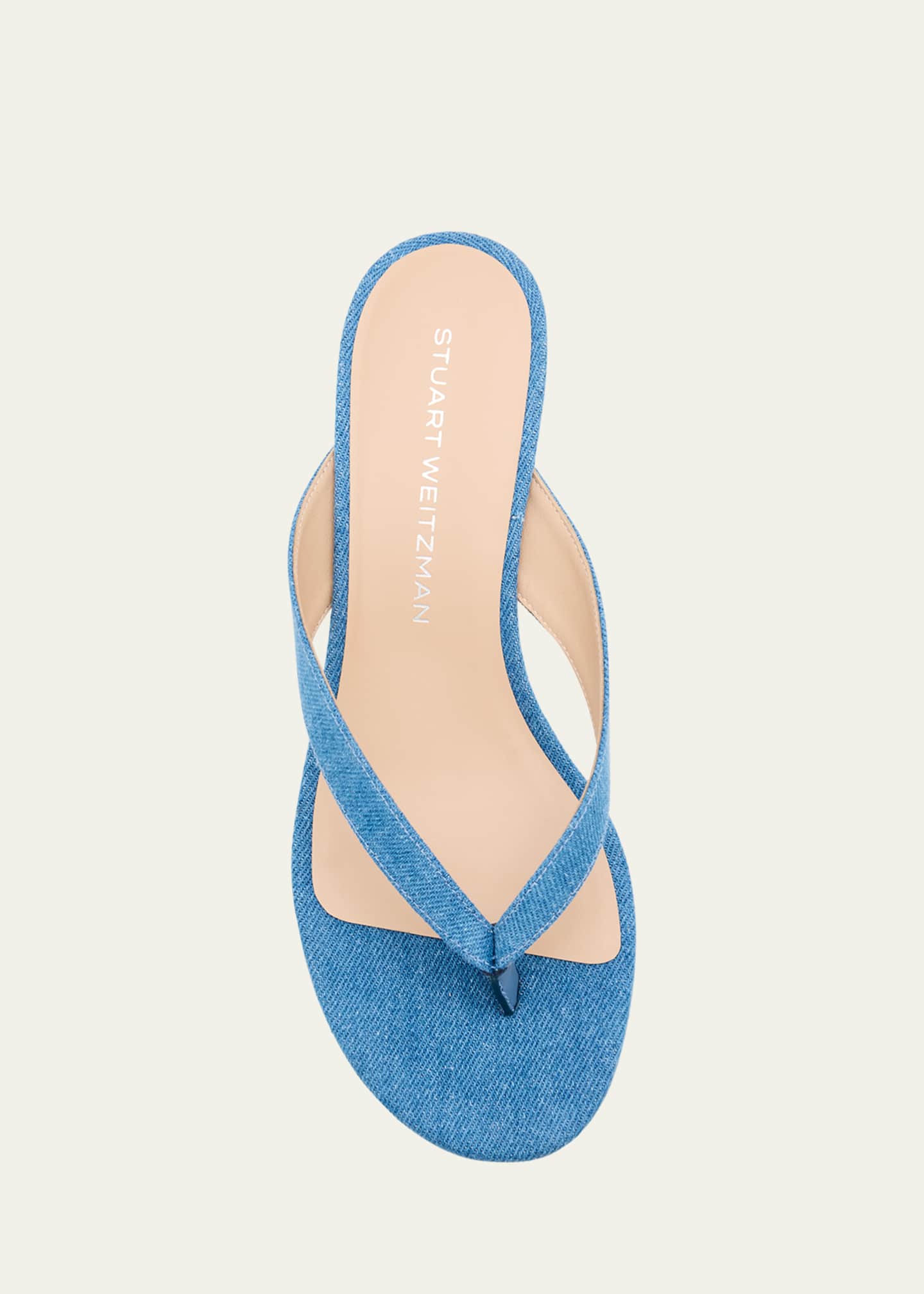 Stuart Weitzman Rio Denim Kitten-Heel Thong Sandals Image 6 of 6