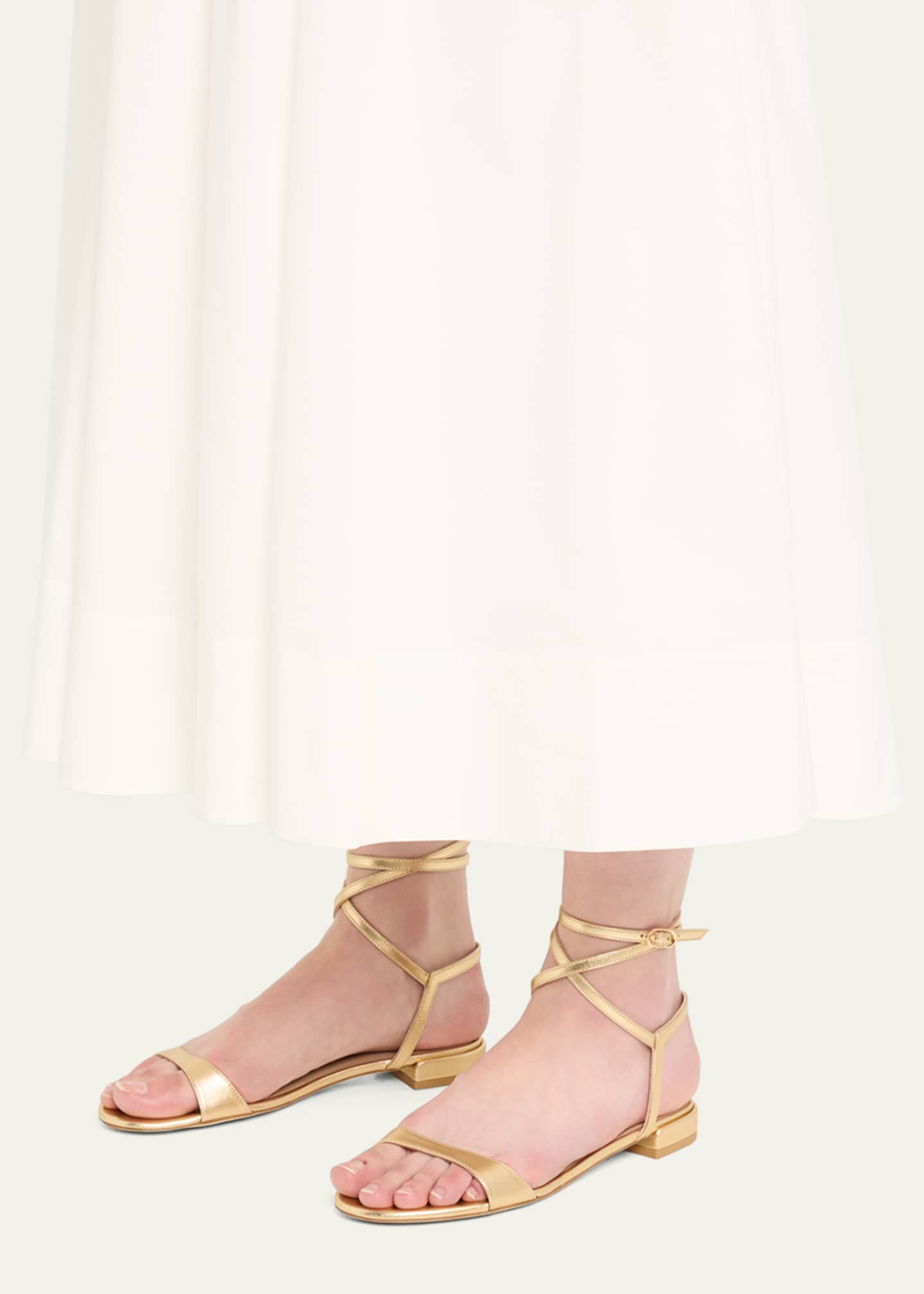 Stuart Weitzman Nudist Metallic Ankle-Wrap Sandals Image 2 of 6
