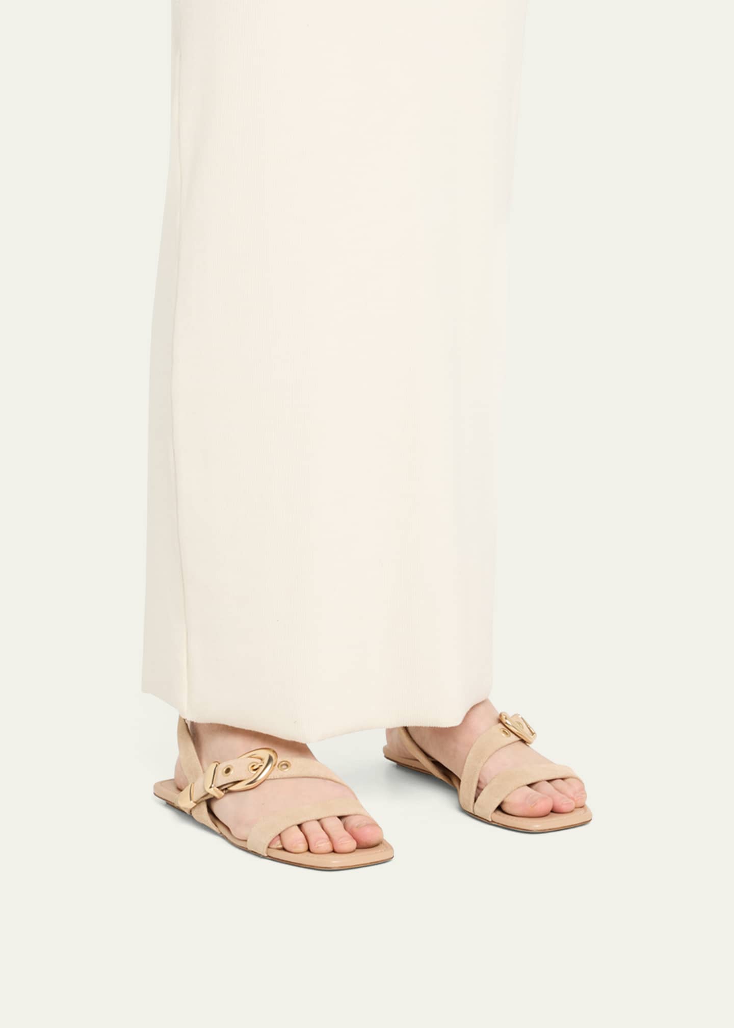 Stuart Weitzman Maven Suede Buckle Flat Sandals Image 2 of 6