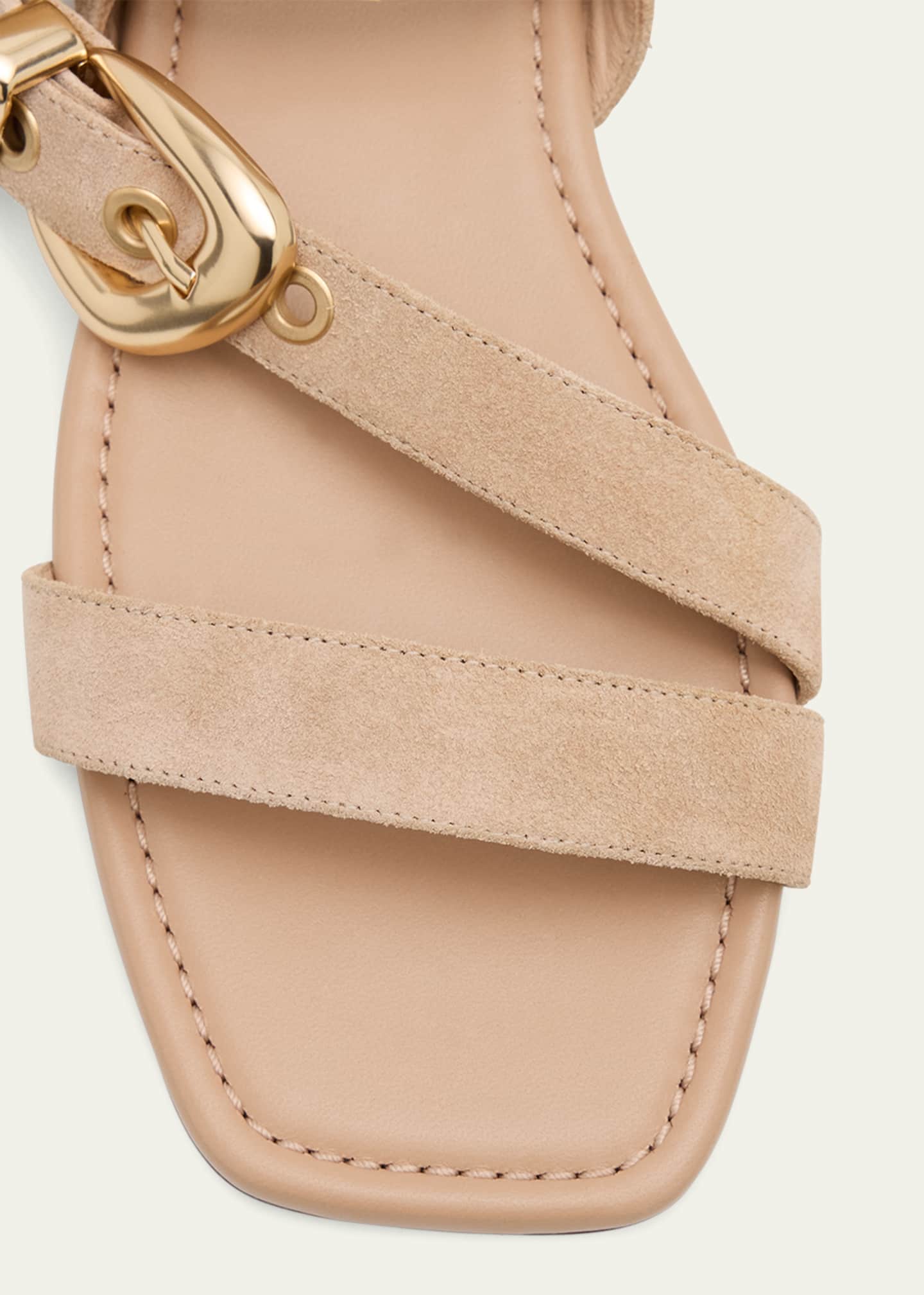 Stuart Weitzman Maven Suede Buckle Flat Sandals Image 6 of 6